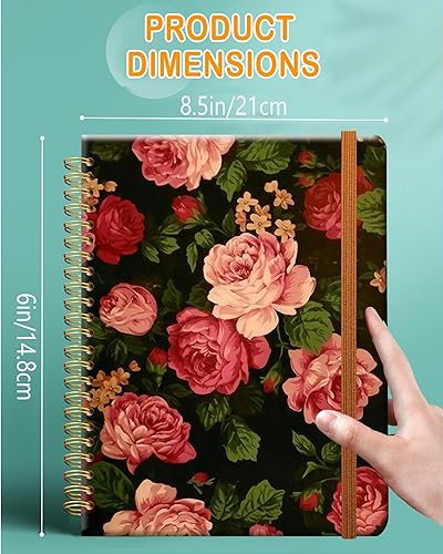 Miniatura 4 de Cuaderno de escritura en espiral a rayas, diario universitario forrado de tapa dura A5 para mujeres y niñas, encuadernación floral fuerte de doble