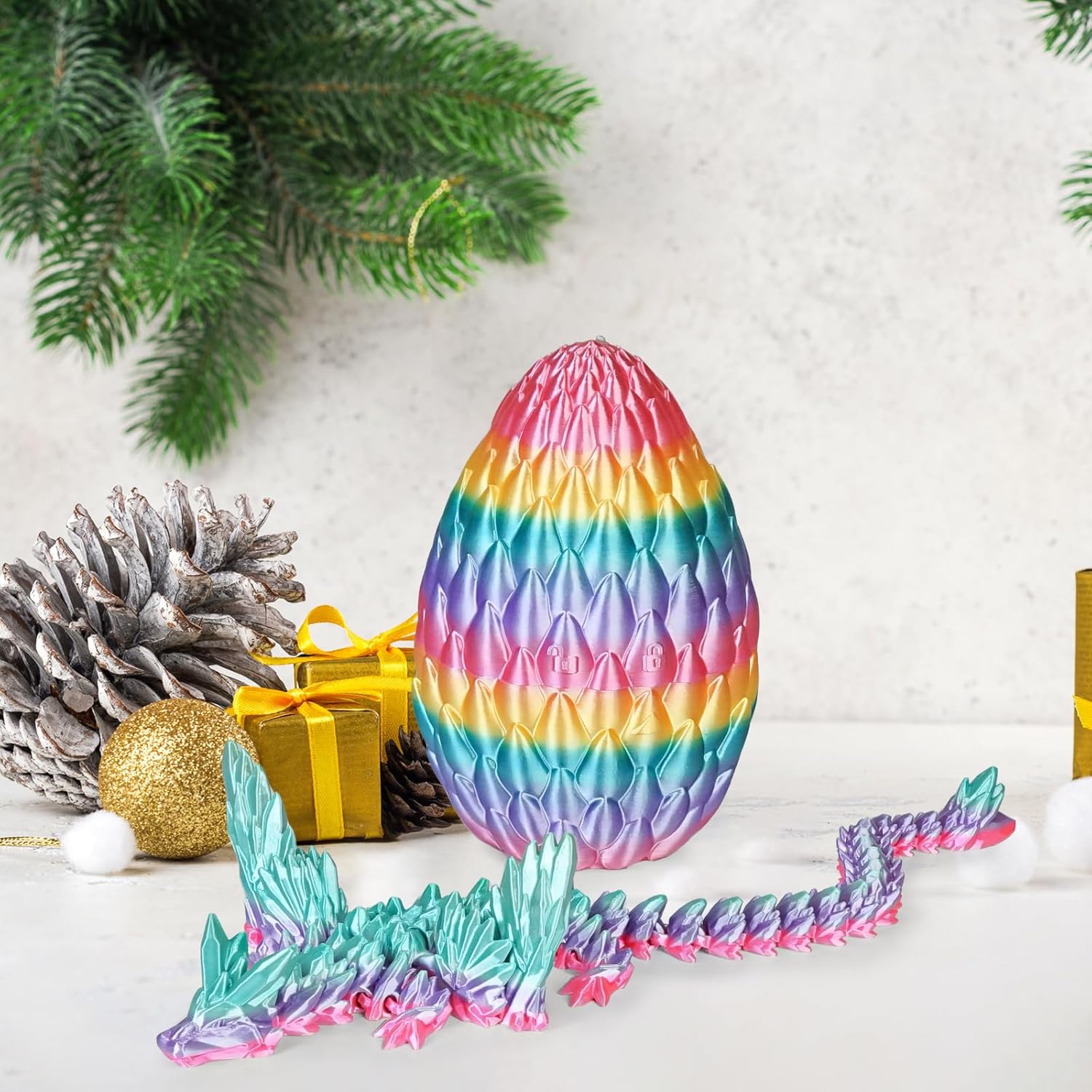Balkwan Winged Dragon Surprise Egg 3D Printed Dragon Eggs with Dragon Inside Collectible Fantasy Dragon Desk Toy Gifts for Kids Adults Christmas Easter Birthdays Holiday Decor (Rainbow,Large)