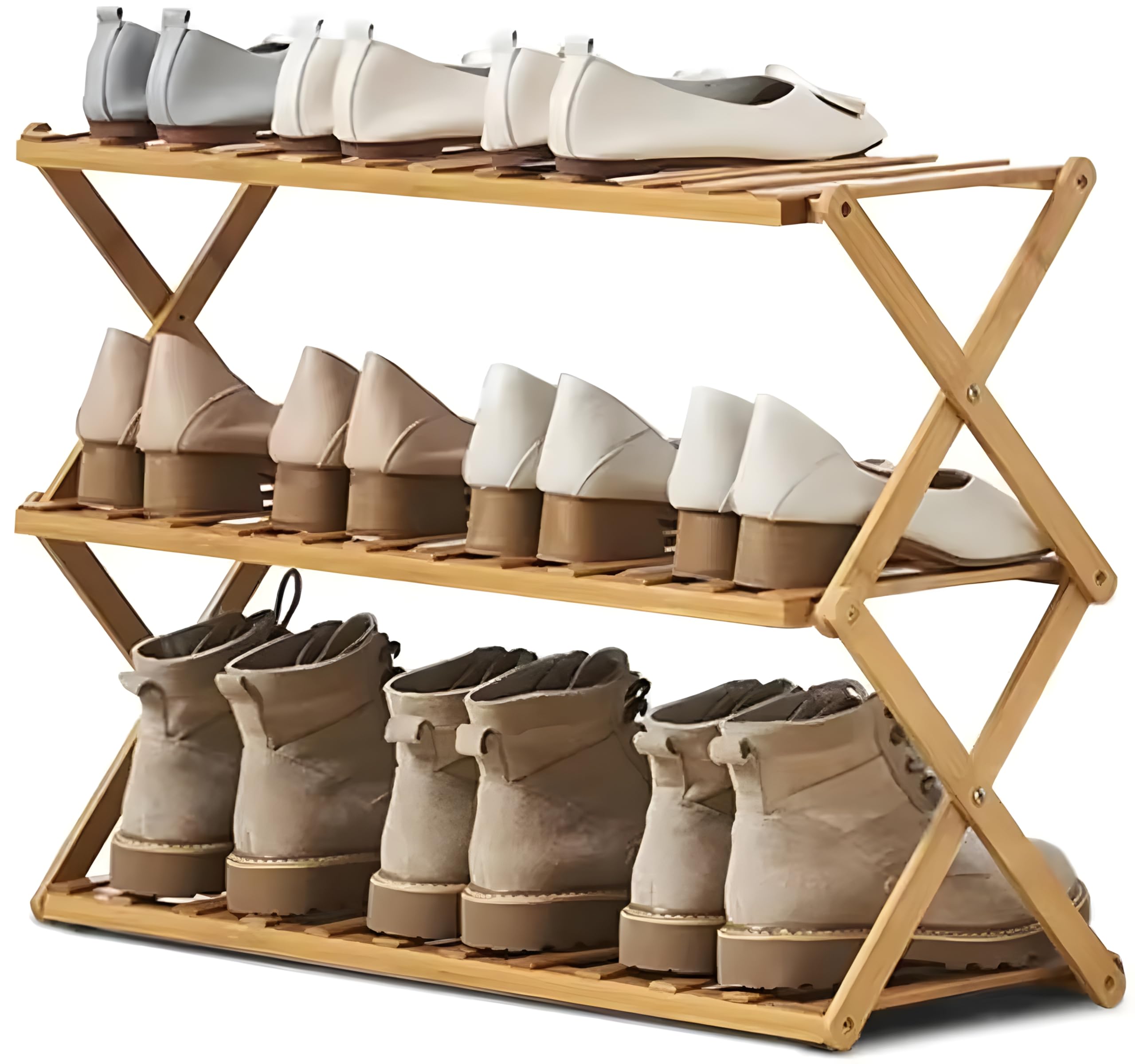 Shoe Organizer, Natural Bamboo Shoe Rack 3-Tier Organizer for Living Room Bedroom Entryway | Eco-Friendly Durable Stylish Design | Multi-Purpose Storage Solution | Shoe Stand - Shoe Cabinet