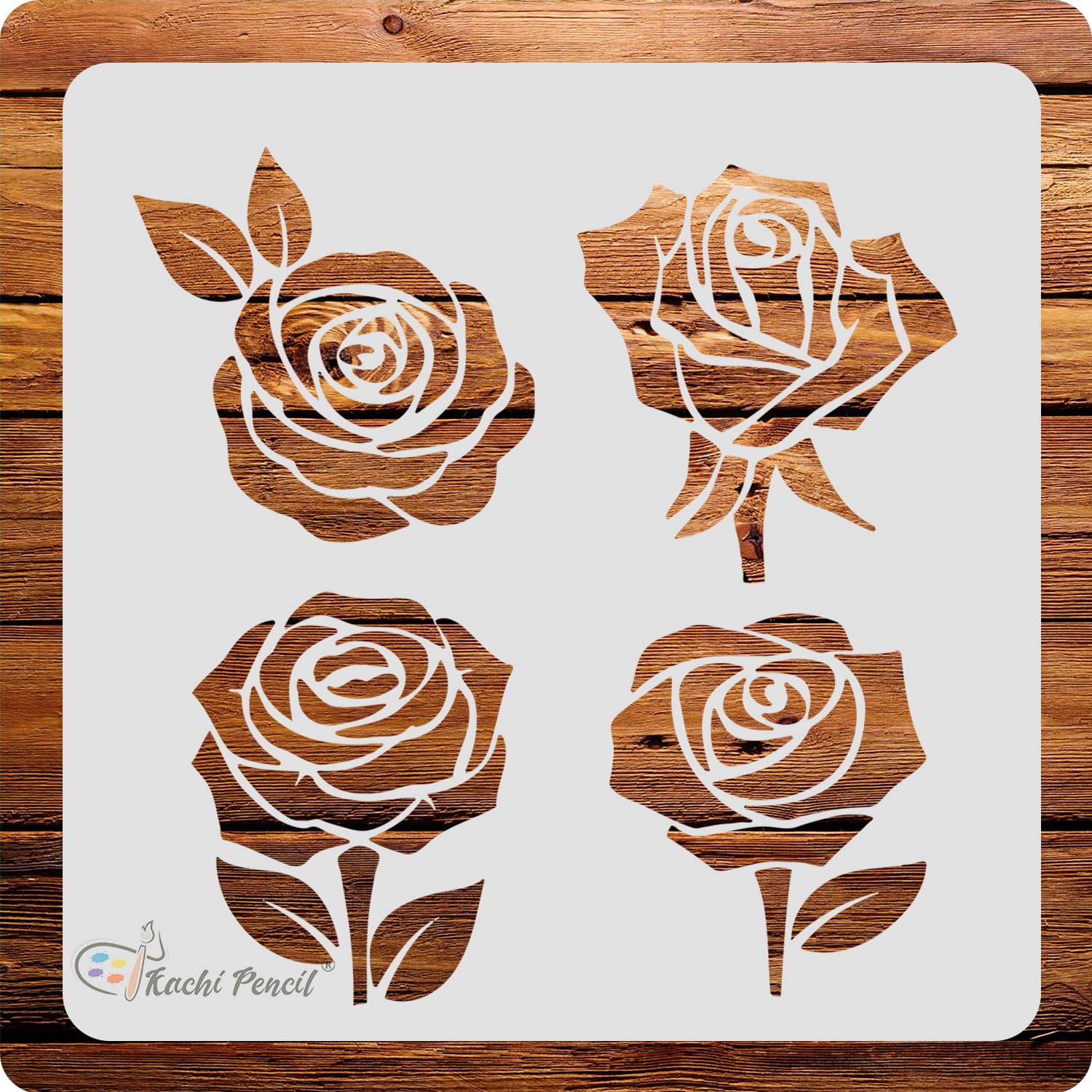 4 Rose wit Leaf Art and Craft Stencils for Painting, Size 6 x 6 inch Reusable Stencil for Painting, Fabric, Glass, Wall Painting, and Craft Painting-image-20