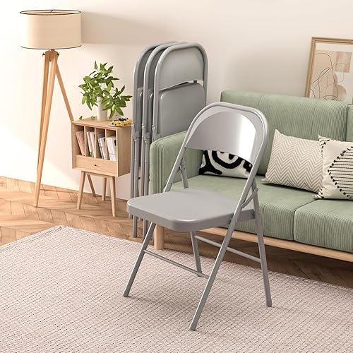 Miniatura 2 de Paquete de 4 sillas plegables, sillas plegables de metal, marco de acero con doble bisagra para oficina, boda, fiesta, patio, comedor, eventos,