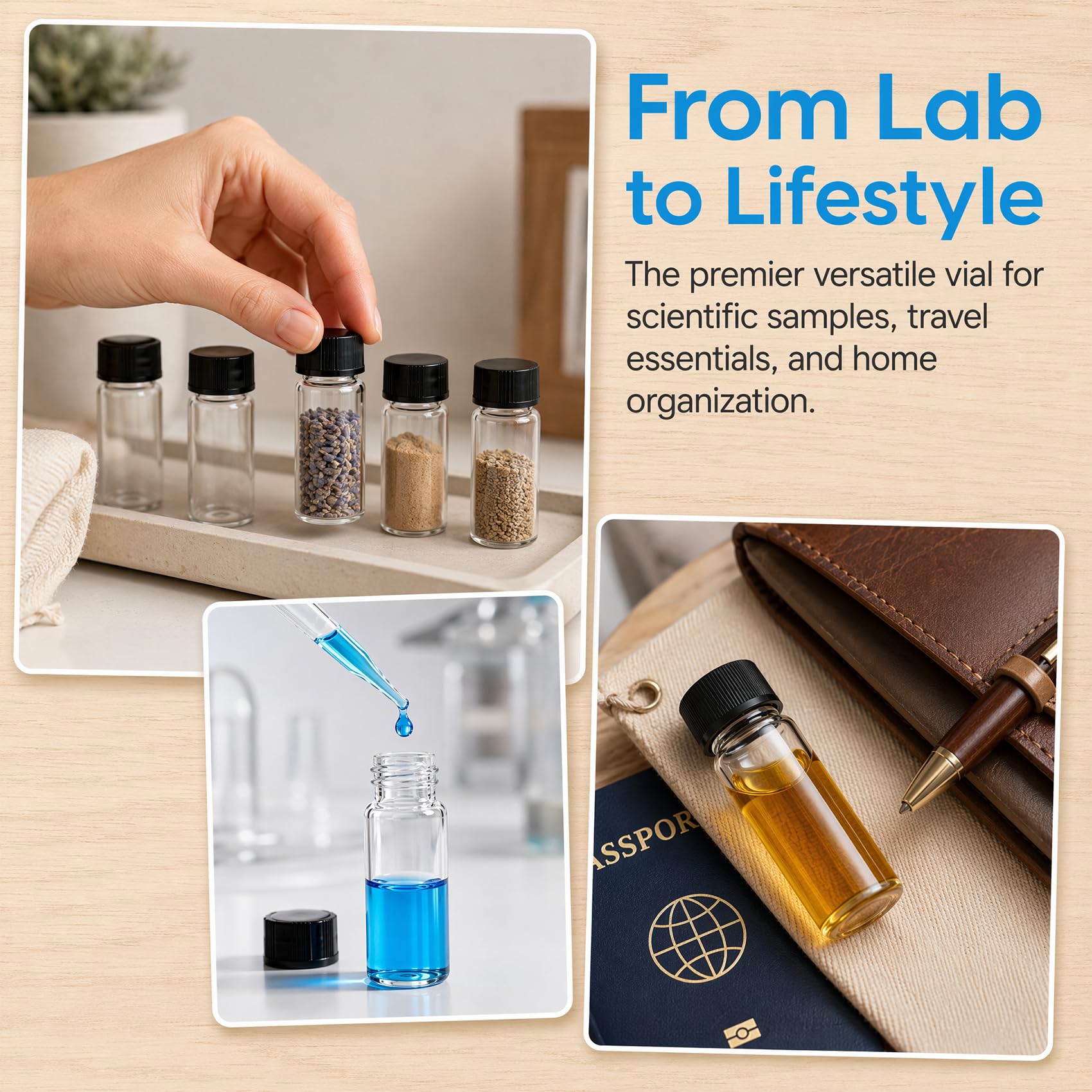 Lot de 100 flacons en verre transparent de 20 ml avec bouchon à vis, flacons d'échantillon anti-fuite avec couvercle