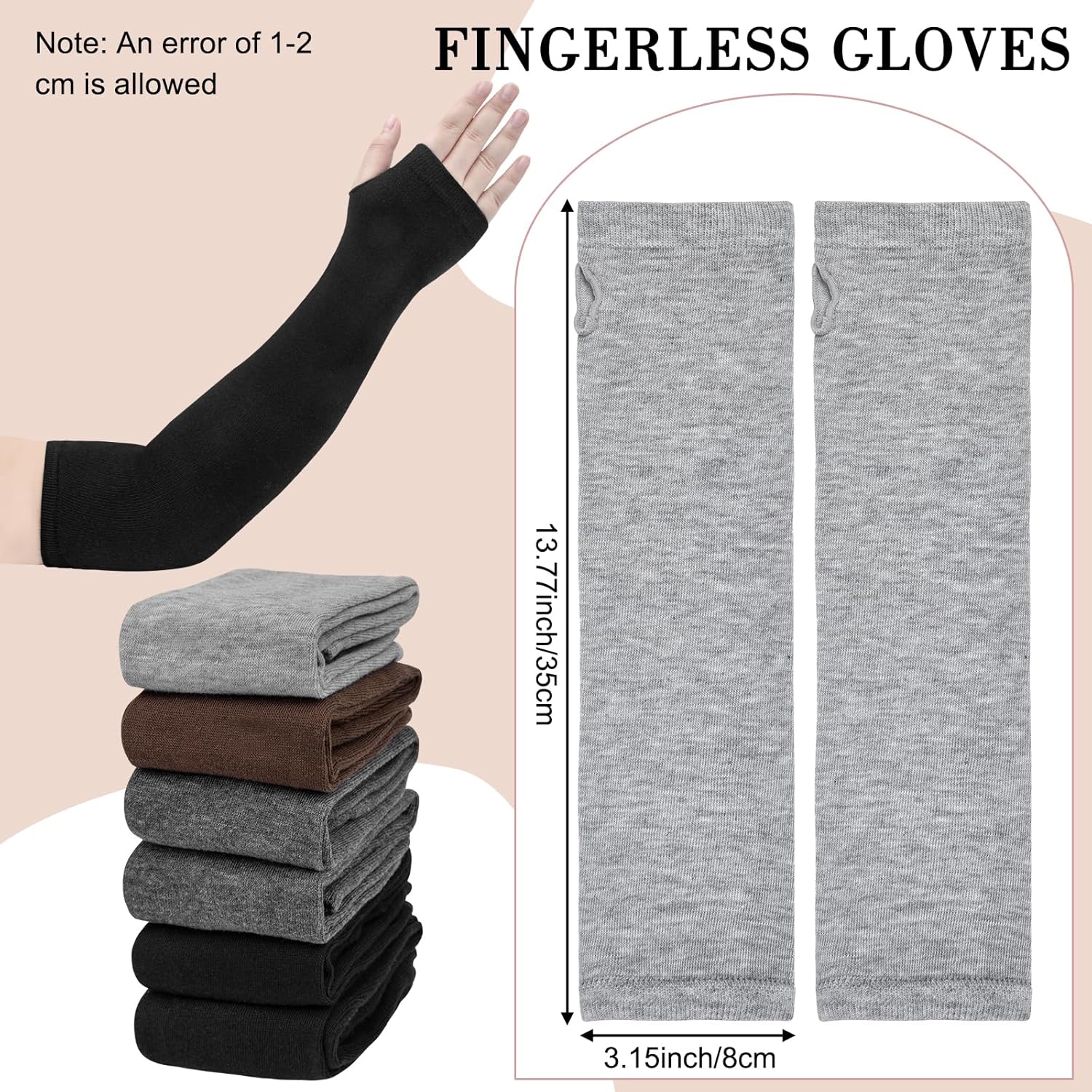 Amandir Long Fingerless Gloves for Women Arm Warmers Knit Thumbhole Stretchy Gloves - Image 2