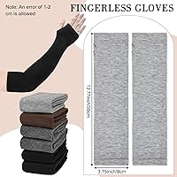 Vista 2 de Amandir Guantes largos sin dedos para mujer, calentadores de brazos, guantes elásticos de punto para el pulgar Gris oscuro Gris oscuro Gris claro