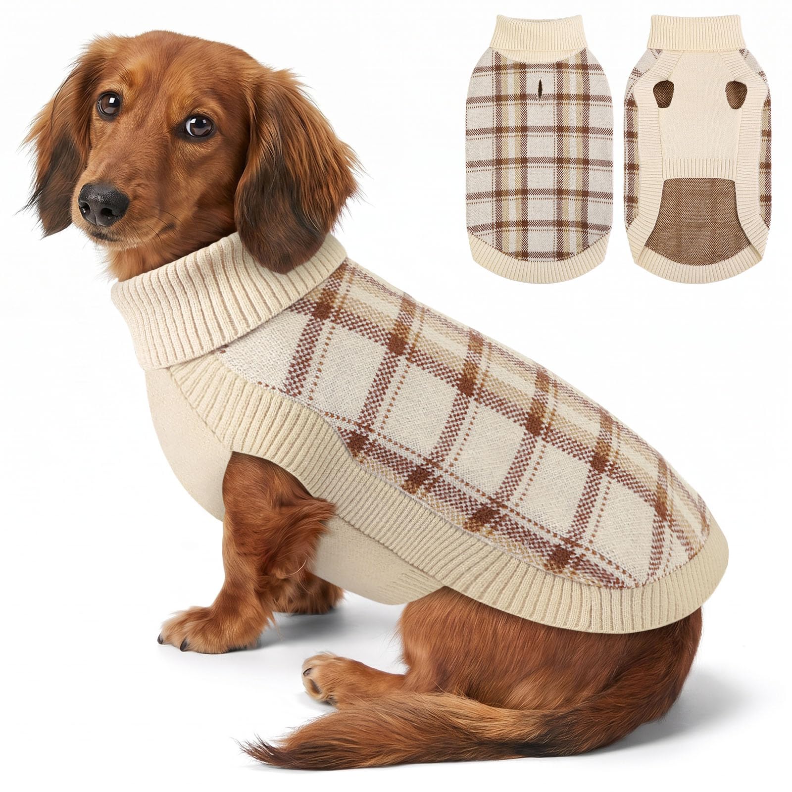 Queenmore Dog Jumper Small Stretchy Knitted Pet Pullover (Beige, S)