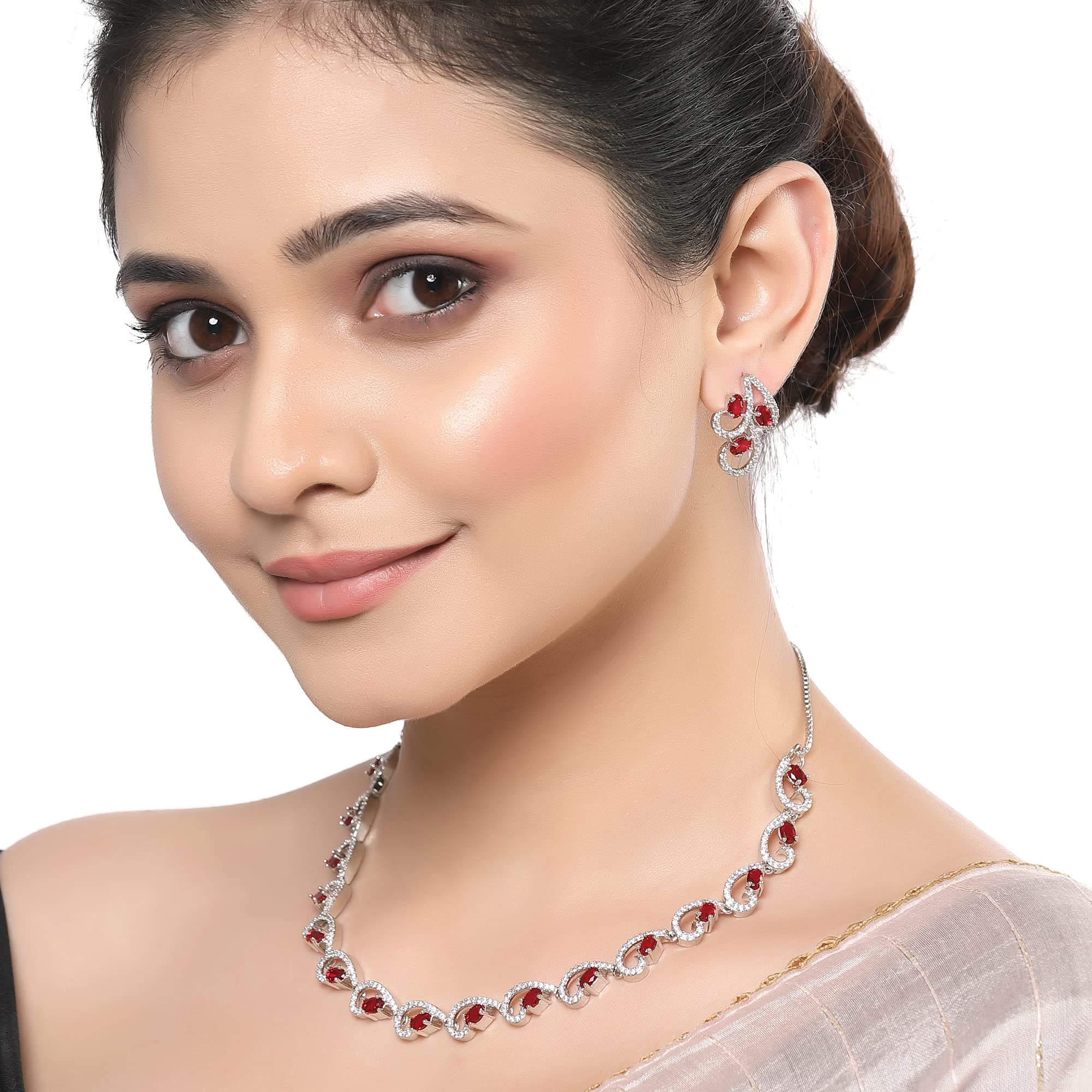 Rhodium-Plated Necklace & Drop Earrings Set with Cubic Zirconia
