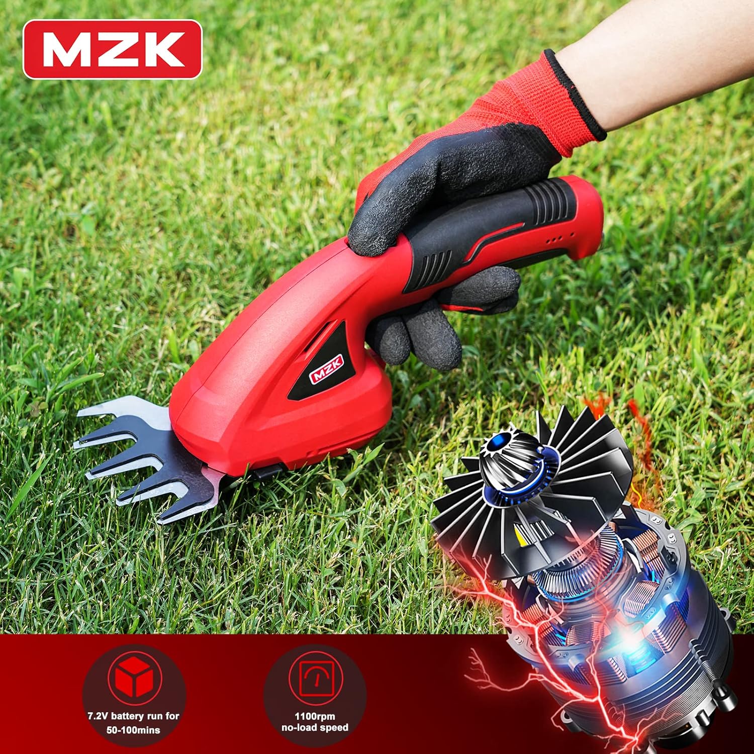 review MZK Cordless Grass Shears & Hedge Trimmer, 7.2V Battery Powered Shrubbery Trimmer, 2 in 1 Handheld Grass Clippers, Electric Grass Trimmer Hedge Trimmer, Grass Cutter with Charger