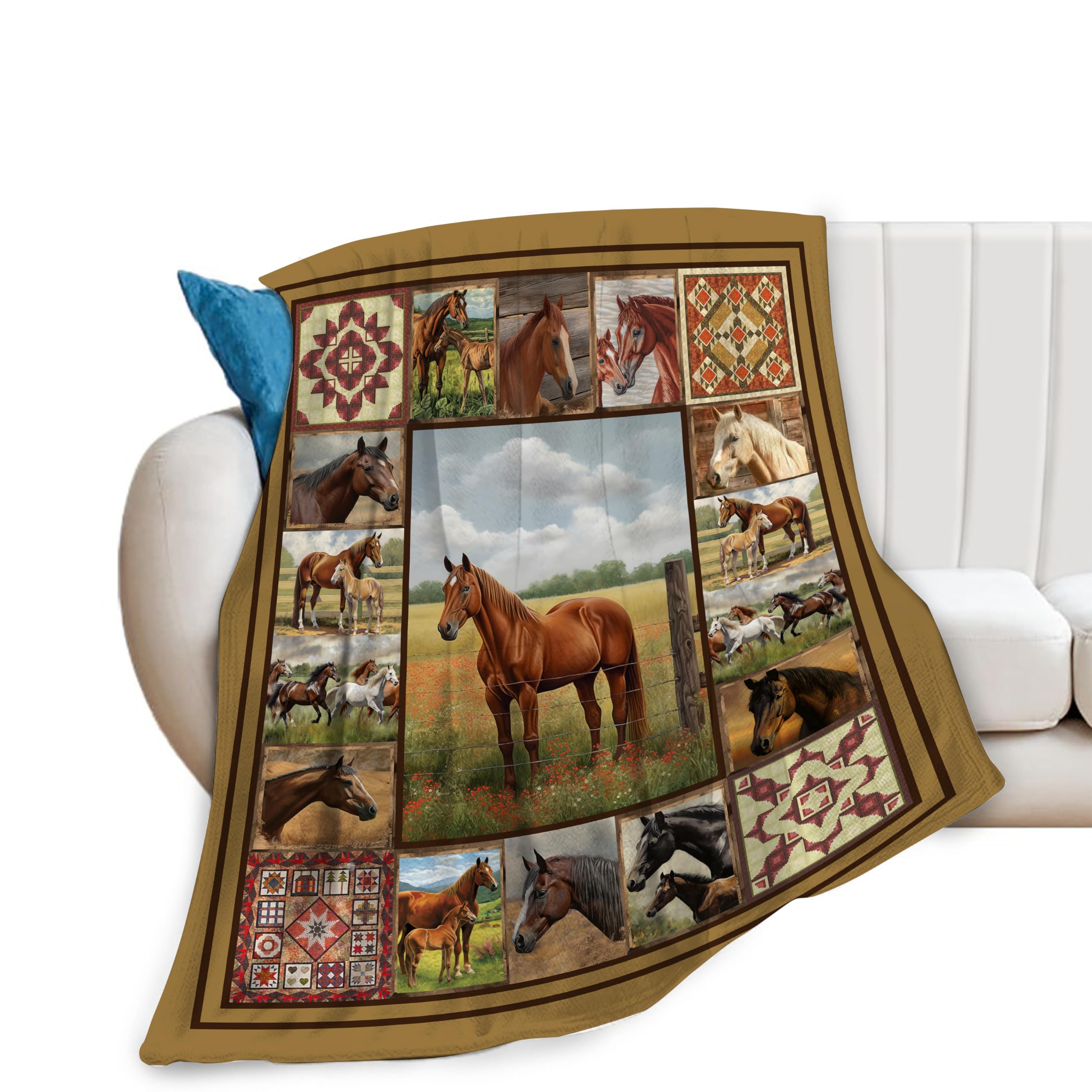 Horse Blanket Lovers Gifts for Girls Boys Men Women - Ultra Soft Warm Fleece Flannel Throw for Sofa Couch Bed - Horse Decor 50"X60"