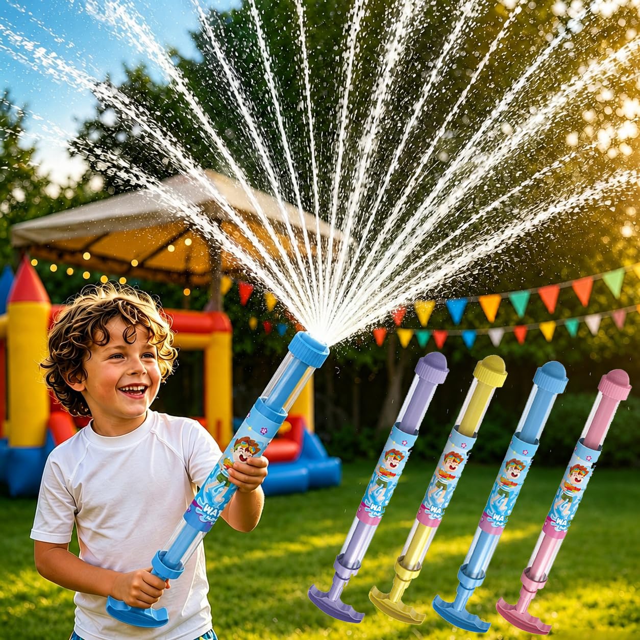 Glowing Rainbow LED Water Blaster - Fireworks Water Spray Gun with Lights,Firework Water Spray Toy,Summer Fun that Like Magic,Pull Push Firework Waters Blaster Toys for Outdoor Summer Waters Games