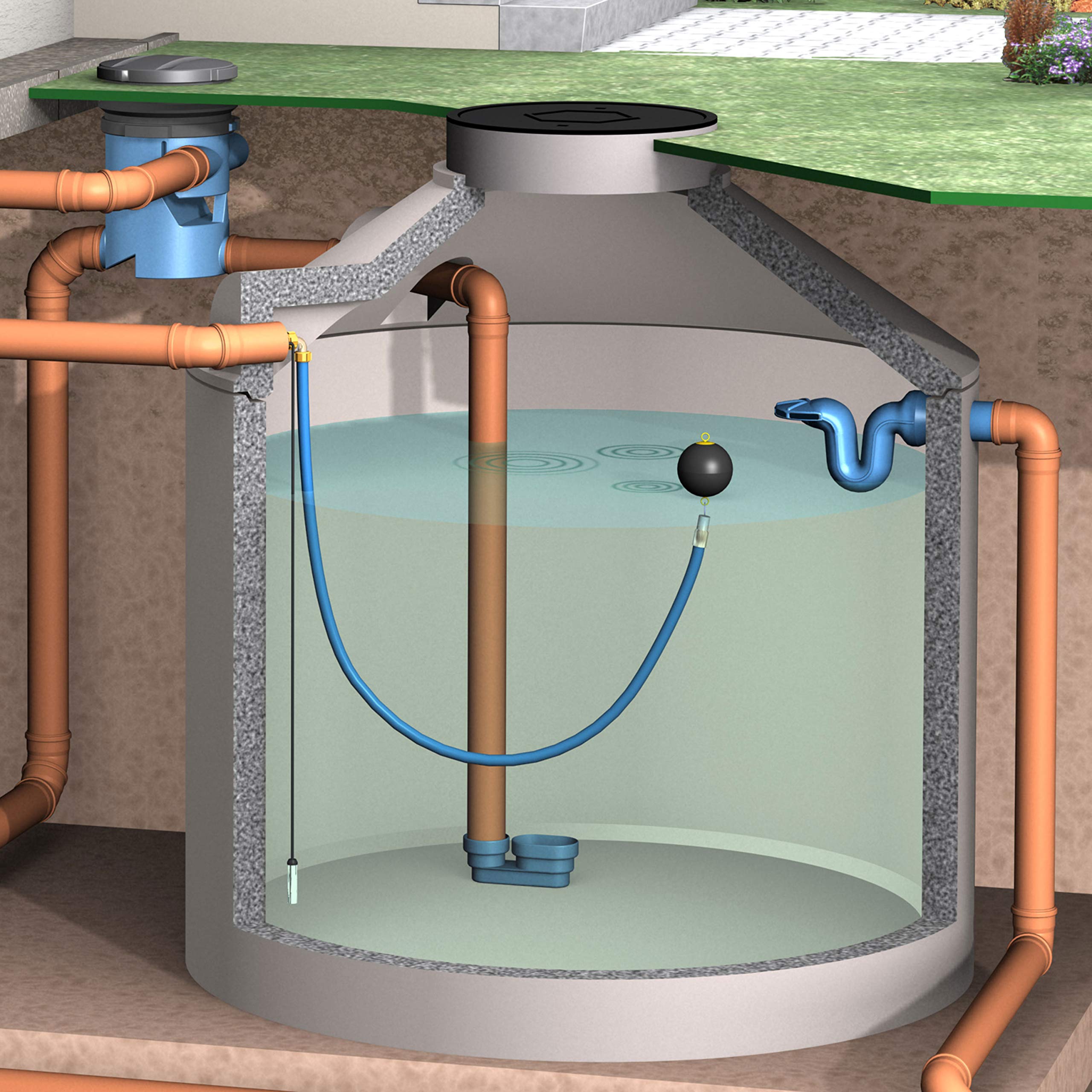 3P Überlaufsiphon UNO DN 100 mit Skimmer speziell für Betonzisternen und Regenwassertanks aus Beton