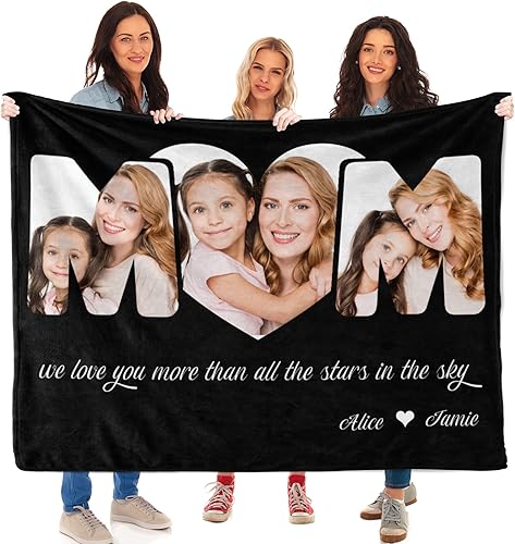 DIYKST Manta personalizada para el Día de la Madre con collage de fotos, manta personalizada con fotos para mamá, abuela, esposa regalos de hija e