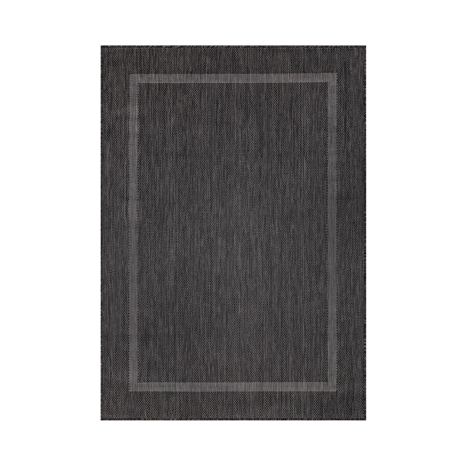 Teppium Outdoor Teppich Wetterfest 160 x 230 cm Schwarz Sisal Optik - Küchenteppich Waschbar rutschfest, Wasserfest, Bordüre, Pflegeleicht - Ideal für Balkon, Terassen, Garten, Camping oder Küche