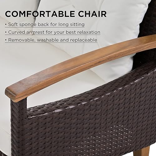 Miniatura 3 de Merax Juegos de muebles de patio al aire libre, sofá de mimbre de polietileno para conversación de jardín con 2 mesas de té, 6 piezas, marrón