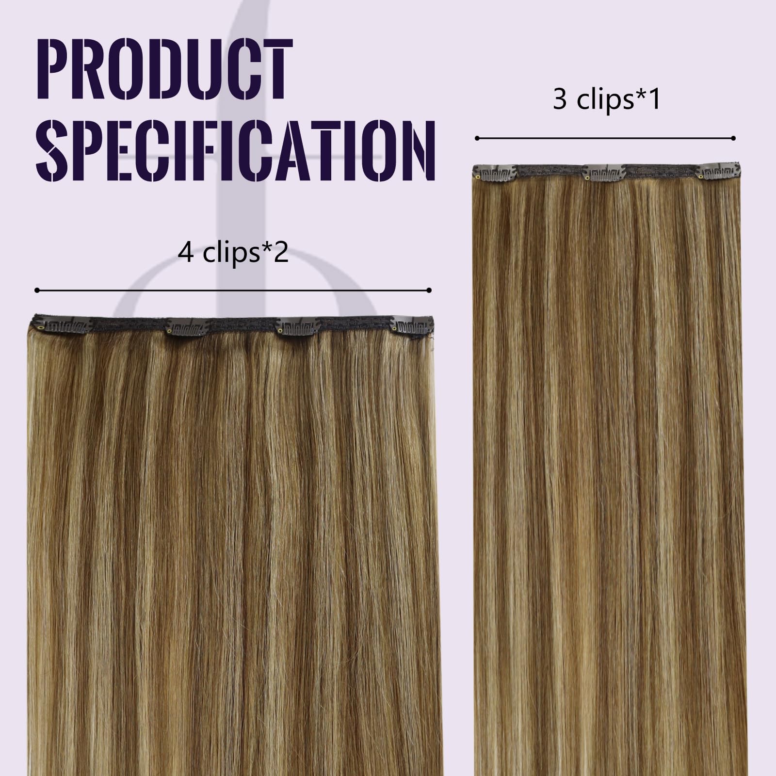 Fshine Extension Capelli Veri Clip Castano Medio Con Highlight Biondo Extension Vere Clip Capelli Umani Lisci 30cm 50g 3Pcs Extension Capelli Remy Clip 4P27