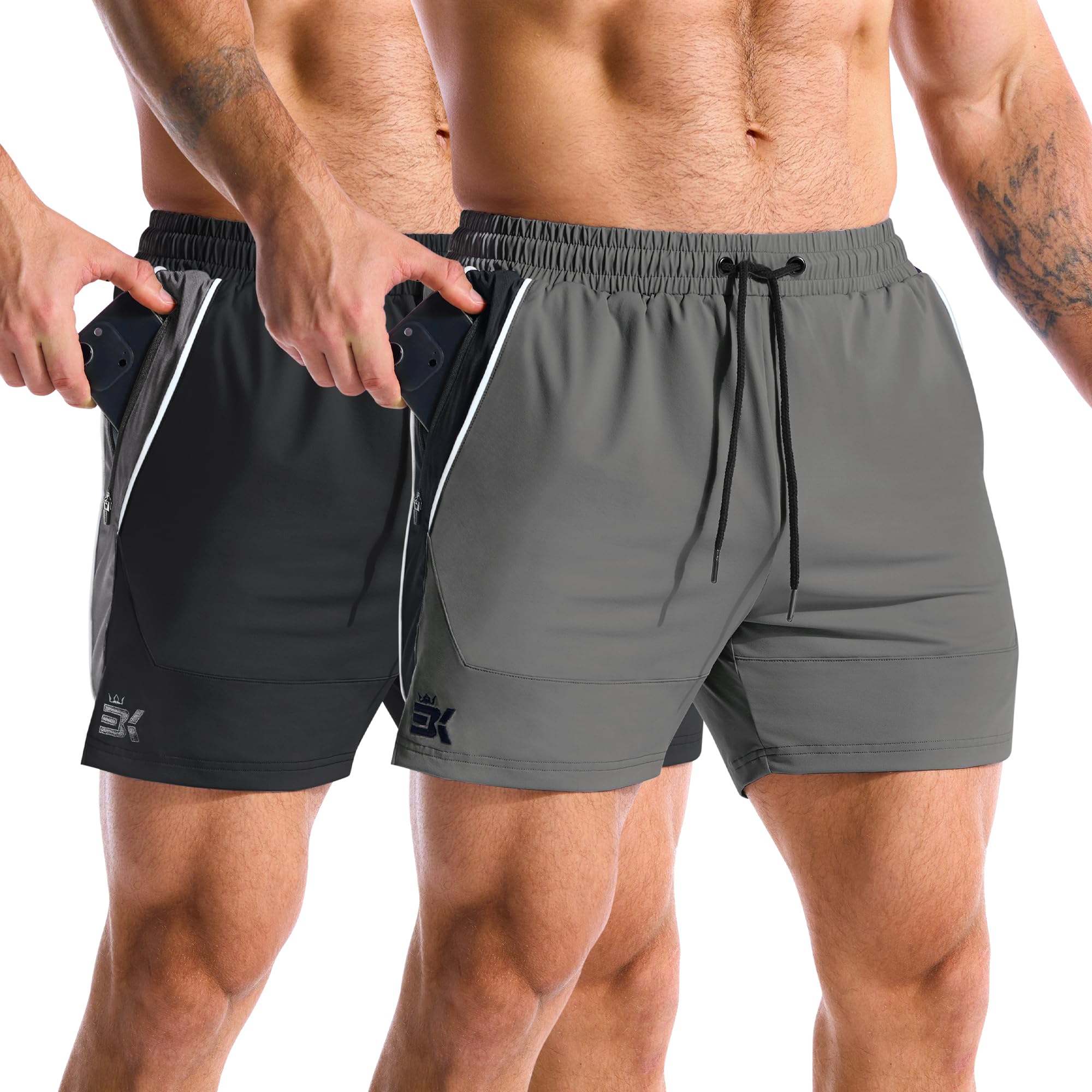 ZENWILL DRI-Armor Męskie spodenki sportowe z zamkiem błyskawicznym Krótkie spodnie do biegania, lekkie spodenki do siłowni szybkoschnące