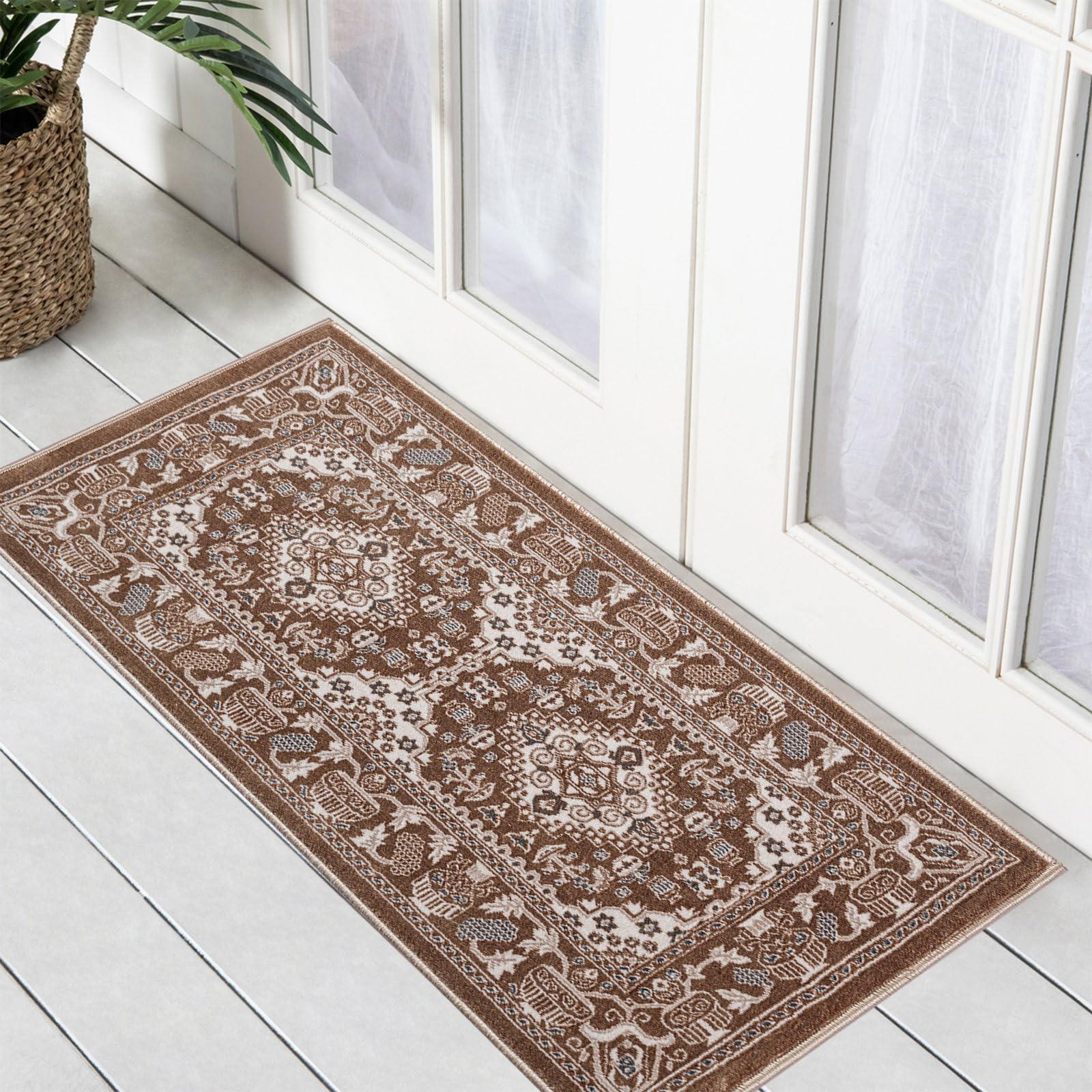 renoazulยฎ Back Door Mats Indoor With Jute Back, Vintage Rug - Zinat 60 x 110 cm Beige - Washable Rugs For Kitchen, Bedside Rugs and Entrance Door Mat โ image 1