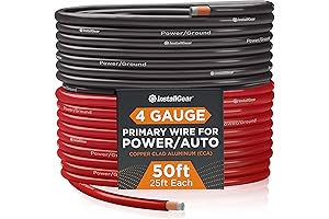 InstallGear 4 Gauge Battery Cable Wire, Heavy Duty 50ft Copper Clad Aluminum...