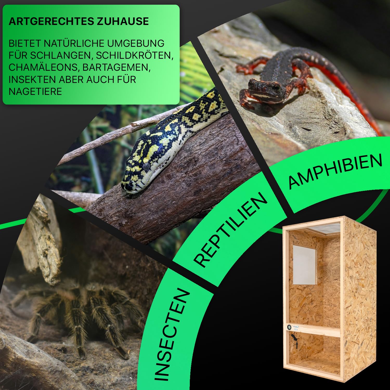 ITA Chamäleon Terrarium 120x60x60 cm mit Flächenbelüftung & Integriertem Hygrometer - Holzterrarium aus OSB-3 Platten - Terrarien für Chamäleons und andere Tierarten - EU Produkt