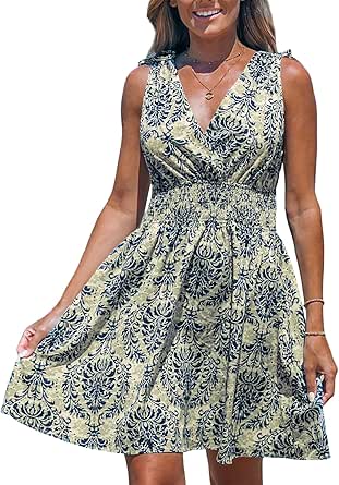 CUPSHE Minivestido De Mezclilla Para Mujer, Con Cuello En V, Sin Mangas