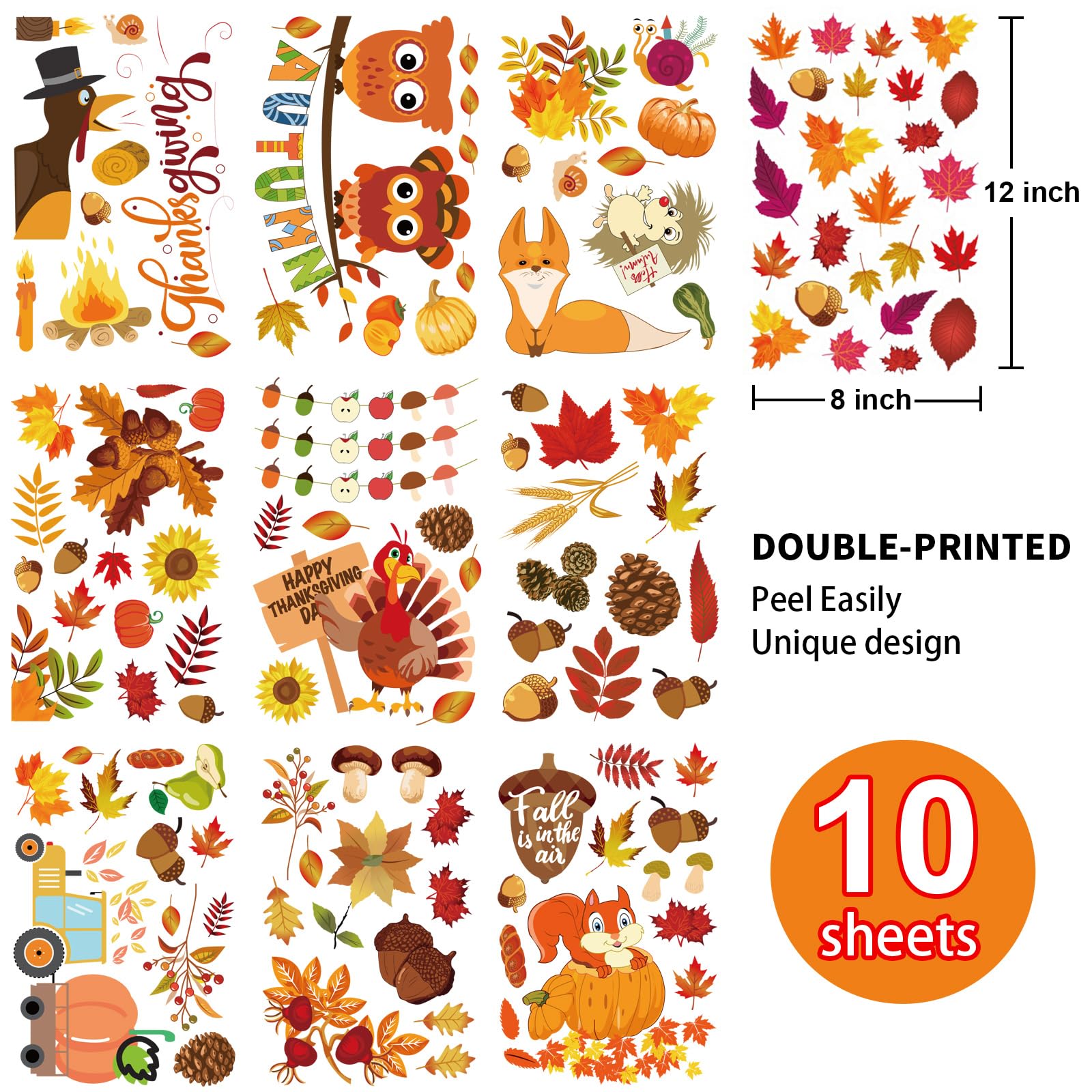 Fall Window Clings for Glass Thanksgiving Clings Decor for Windows Autumn Clings for Windows Fall Window Stickers Thanksgiving Autumn Home Office Decorations for Indoor Outdoor, School Home Supplies
