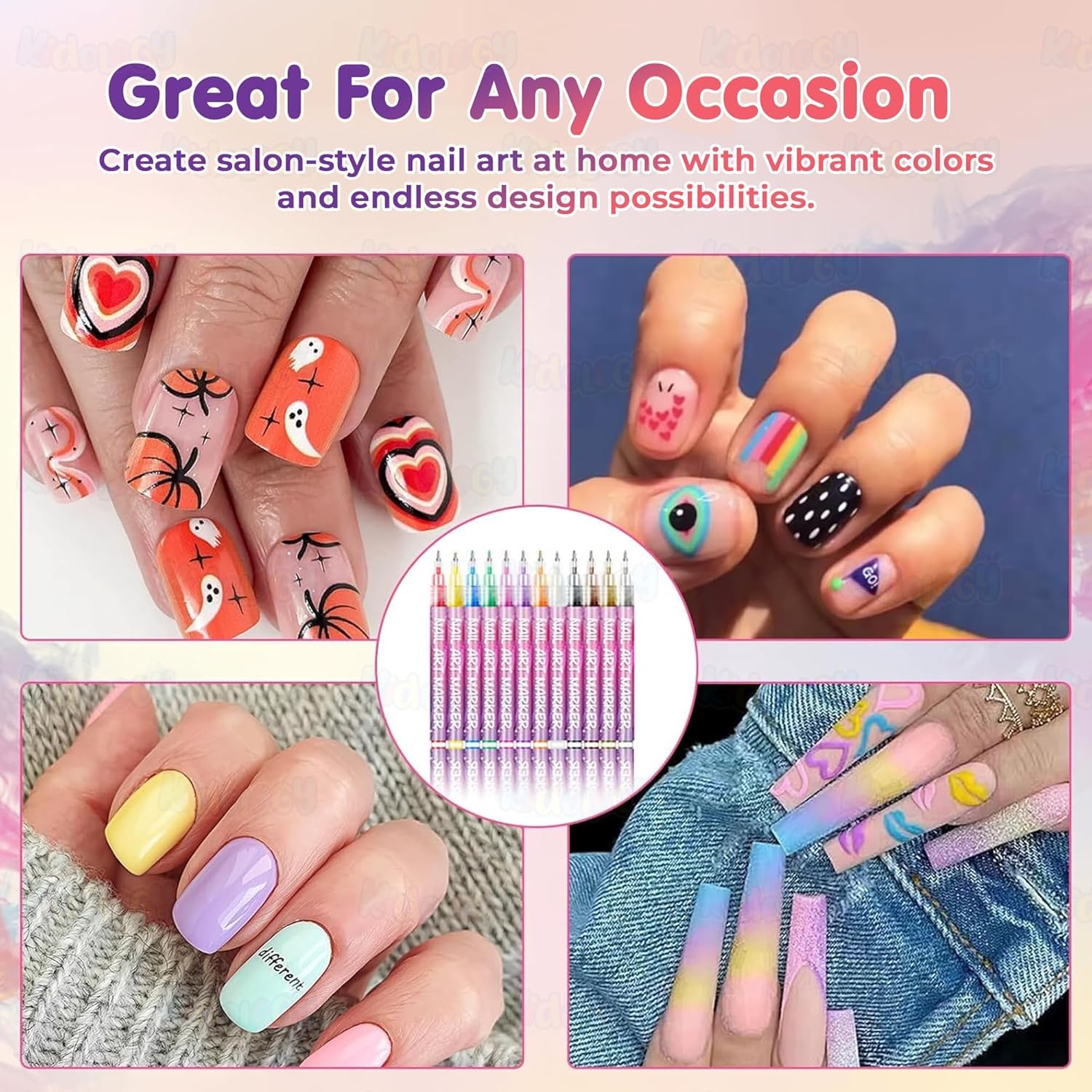 Kidology 12 Colors DIY Nail Art Pens Set | 0.5mm Ultra Fine Nail Art Marker Pens | Quick Dry Waterproof Nail Polish Pens for DIY Nail Painting | Nail Art Kit for Women & Kids — Amazon image 8