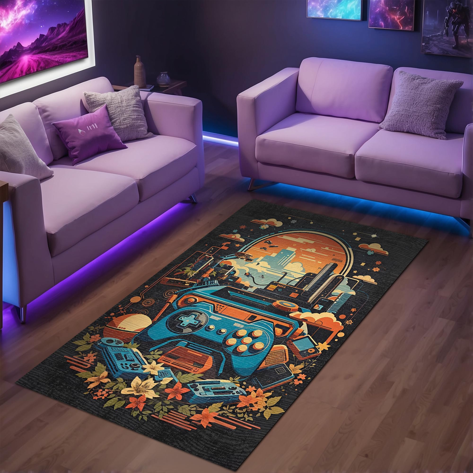 Depoba Conlos Kadife Oyuncu Odası Halısı Kaymaz Pamuk Tabanlı Yıkanabilir Antibakteriyel Gamer, Gaming Halısı 140x200