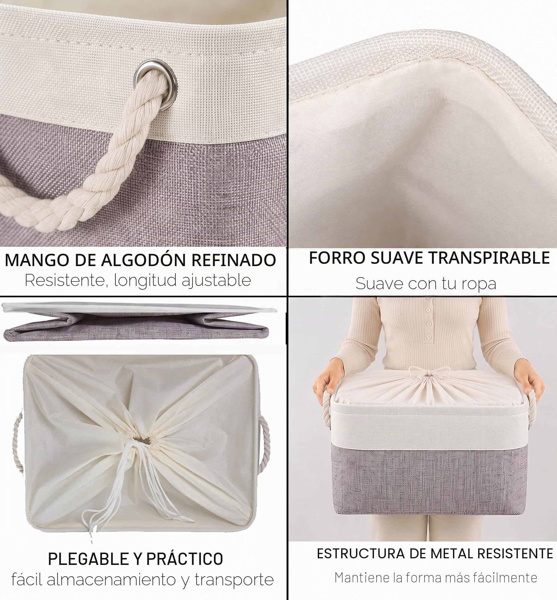 Mangata Juego de 4 cajas de almacenamiento XXL, canastas de almacenamiento de tela de lona con asas para armarios, armarios, estantes, baño, ropa, juguetes, toallas (50 x 40 x 30 cm, gris blanco)