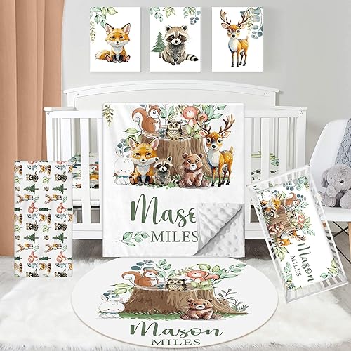 Juego de ropa de cama personalizado para cuna de bebé, manta con nombre personalizado con respaldo de puntos, juego de cama de cuna de 5 piezas para