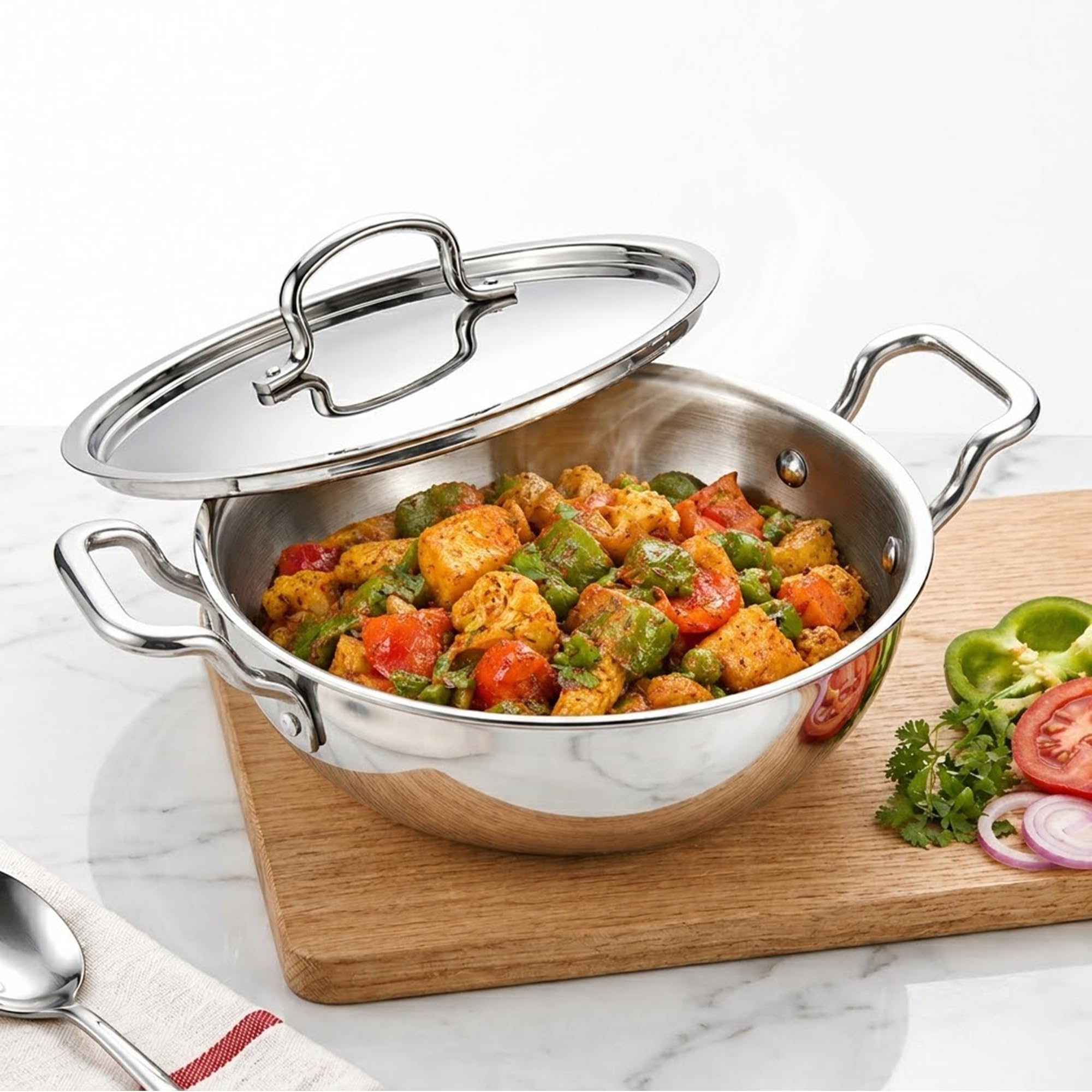 SOLARA Triply Stainless Steel Kadai with SS Lid 30 cm, Tri Ply SS Kadhai, Heavy Bottom Induction Base Cookware, Stainless Steel Cooking Pot for Frying, Sauteing, Curry — Amazon image 12