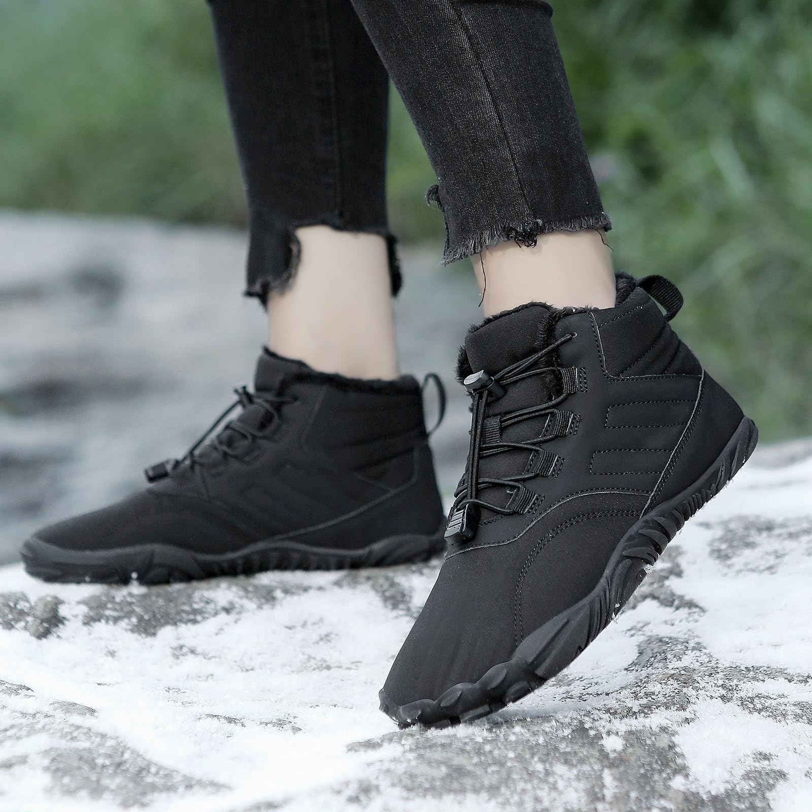 Barefoot Scarpe Inverno Uomo Donna Outdoor Minimalista Unisex Impermeabile Antiscivolo Caldo Leggere Comode Punta larga Barefoot Scarpe Five Finger Sneakers Scarpa da Camminata(Black 2,41 EU)