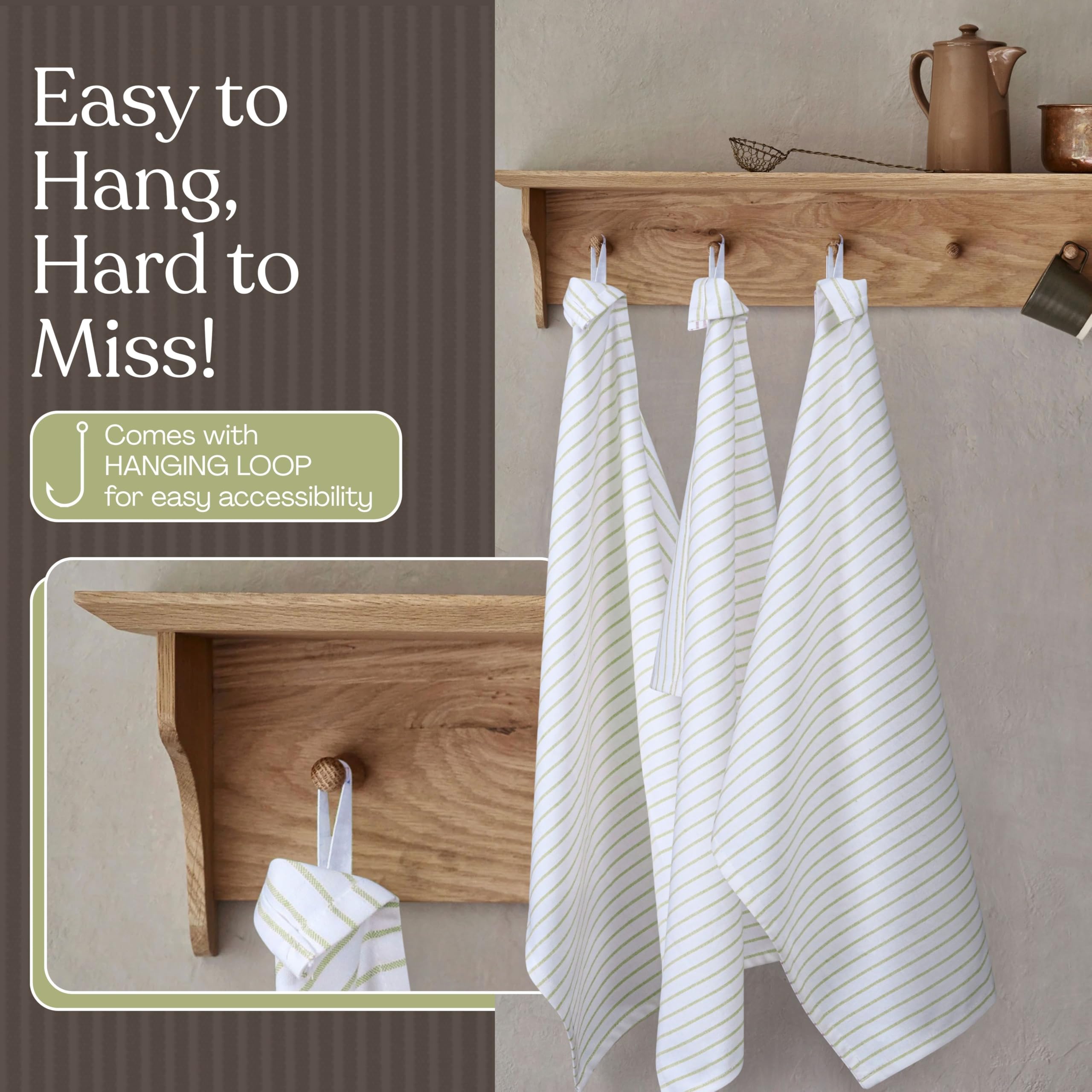 HEIRLOOM COMFORT Multi Colors Kitchen Towels 3 Pack, 100% Cotton, Classic Striped Towel Set - Image 4