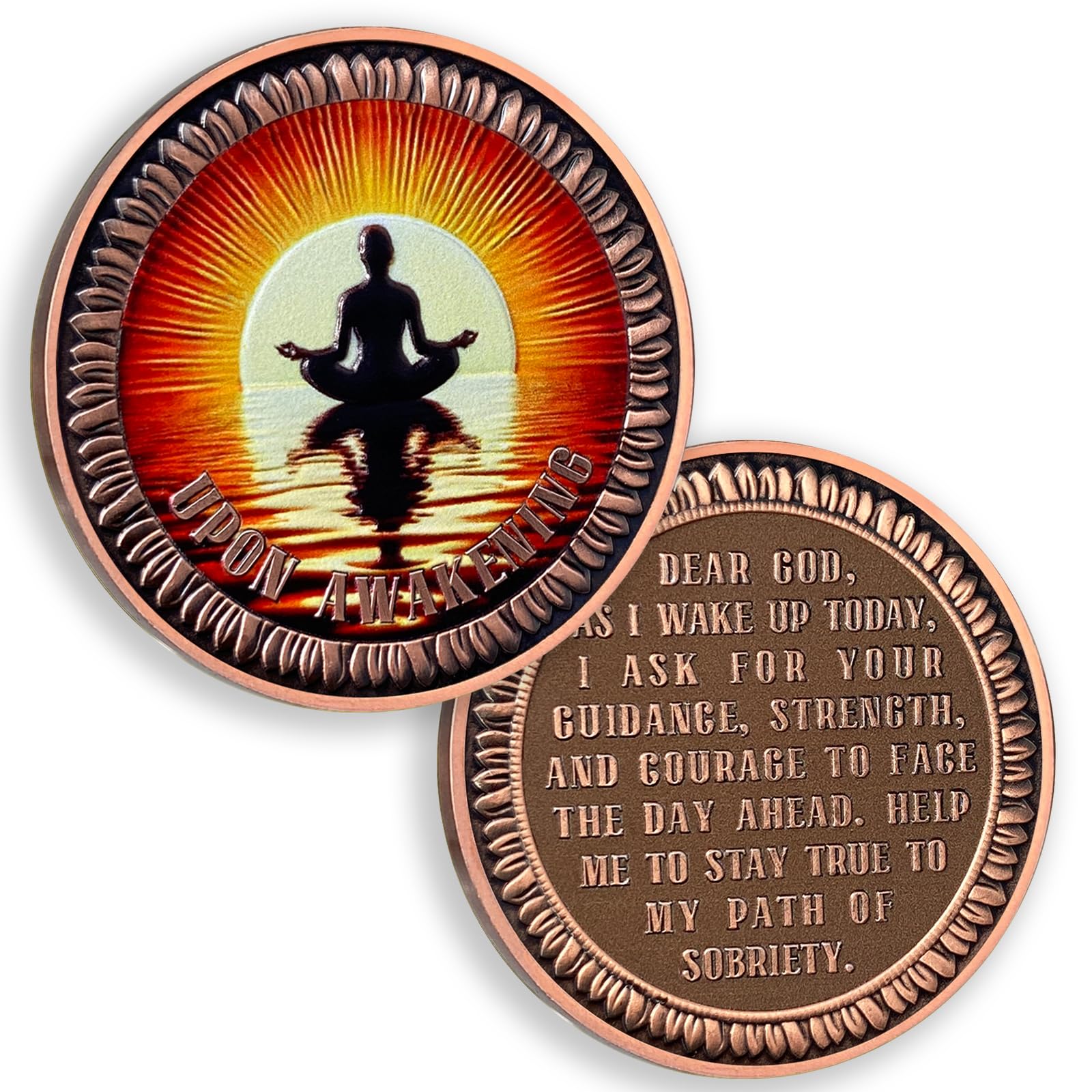 Sea Surface Meditation Sobriety Coin, Upon Awakening Recovery Coin, Bronze Sober Medallions with Inspirational Quotes