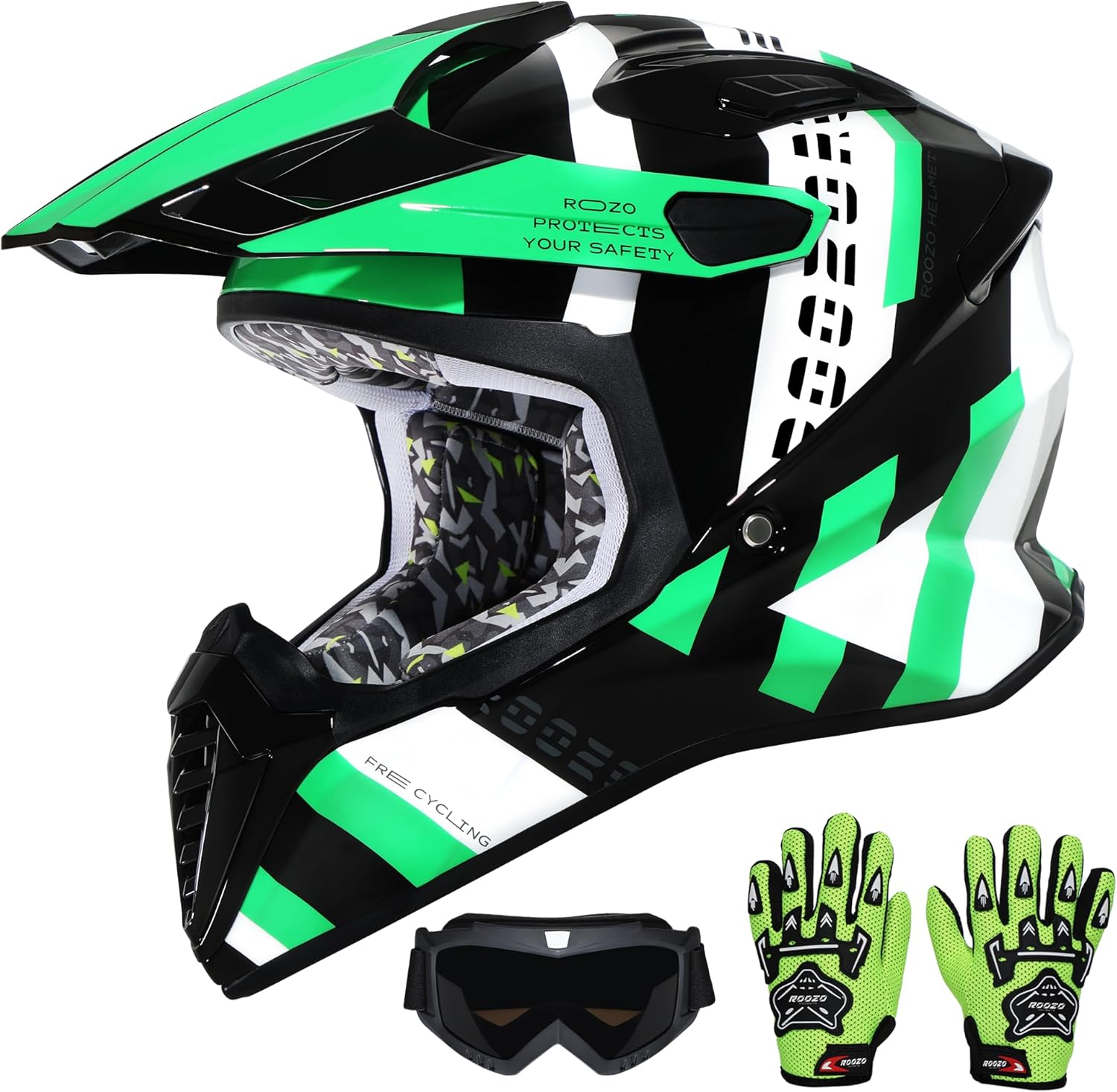 Youth Dirt Bike Helmet Kids Full Face Motorcycle Helmet for Off-Road ATV Street Riding, DOT Approved Kids Motocross Helmet with Goggles & Gloves