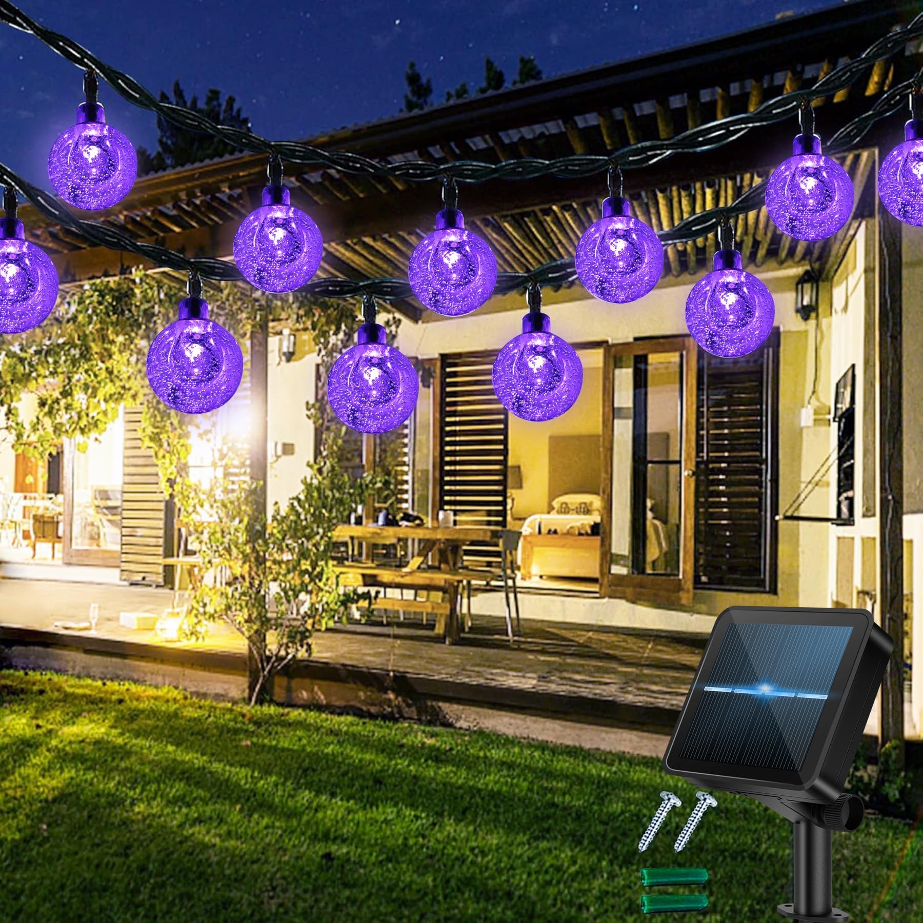totpuc 50LED Solar Lights Outdoor Garden, 24Ft/7M Solar Fairy Lights with 8 Modes, String Lights for Home Patio Lawn Yard Wedding Party Christmas Decor(Purple)