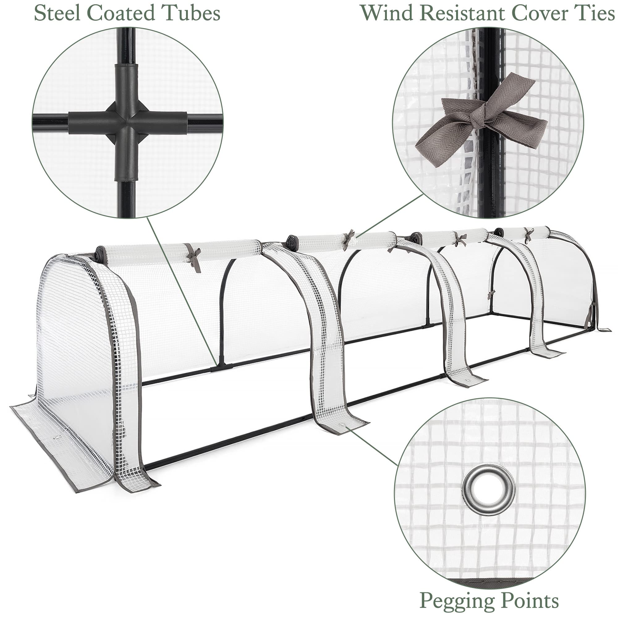 Christow Small Grow Tunnel Cloche Garden Polytunnel Greenhouse With Reinforced Cover (choose 1.3m, 1.95m, or 2.6m long) - Image 5