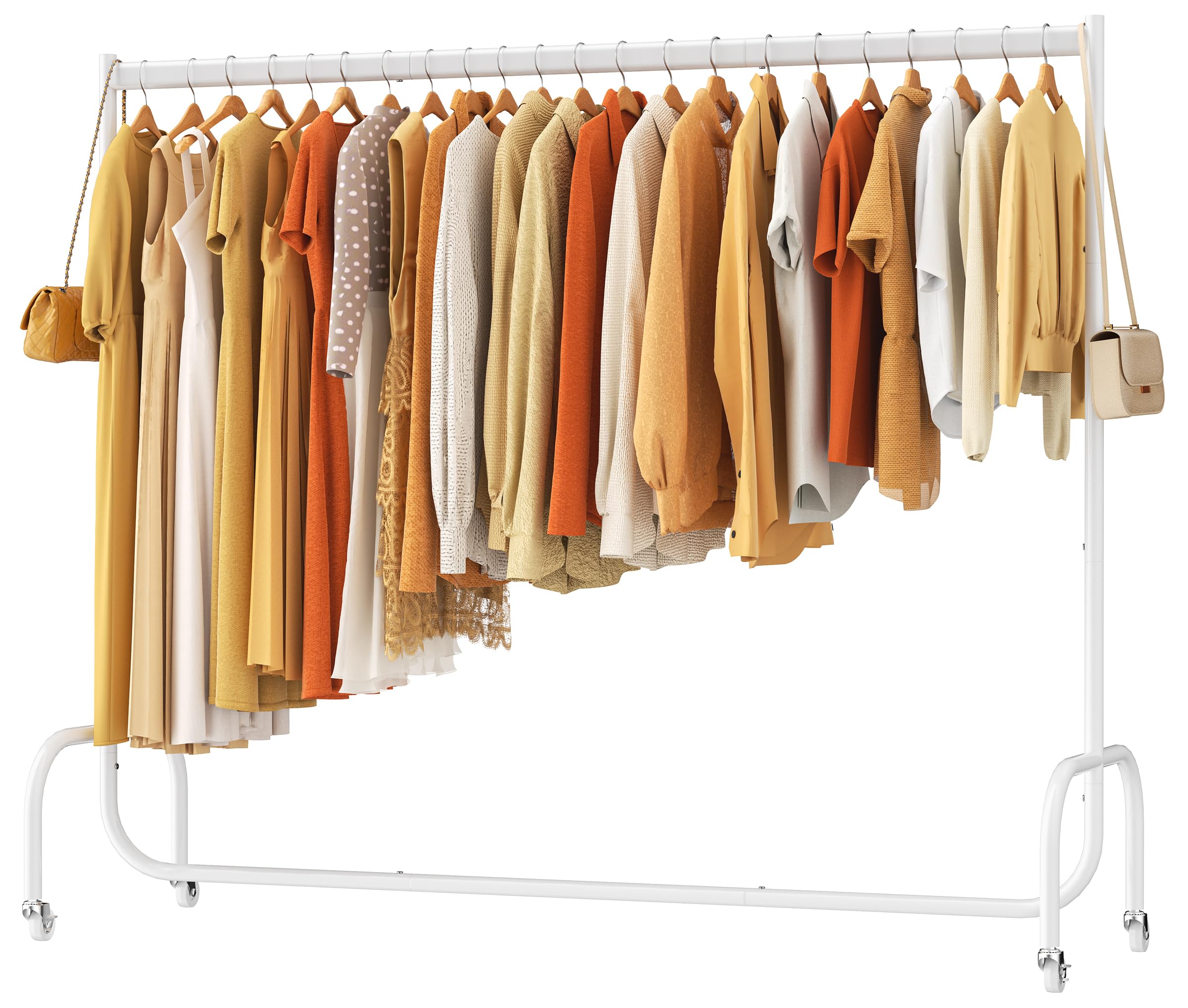 HOMIDEC Heavy Duty Metal Clothes Rail with Wheels,Clothes Rack for Hanging Clothes, Coats, Dresses, Clothing Rail for Bedroom, Closet, Laundry,Hold up to 130 kg, White