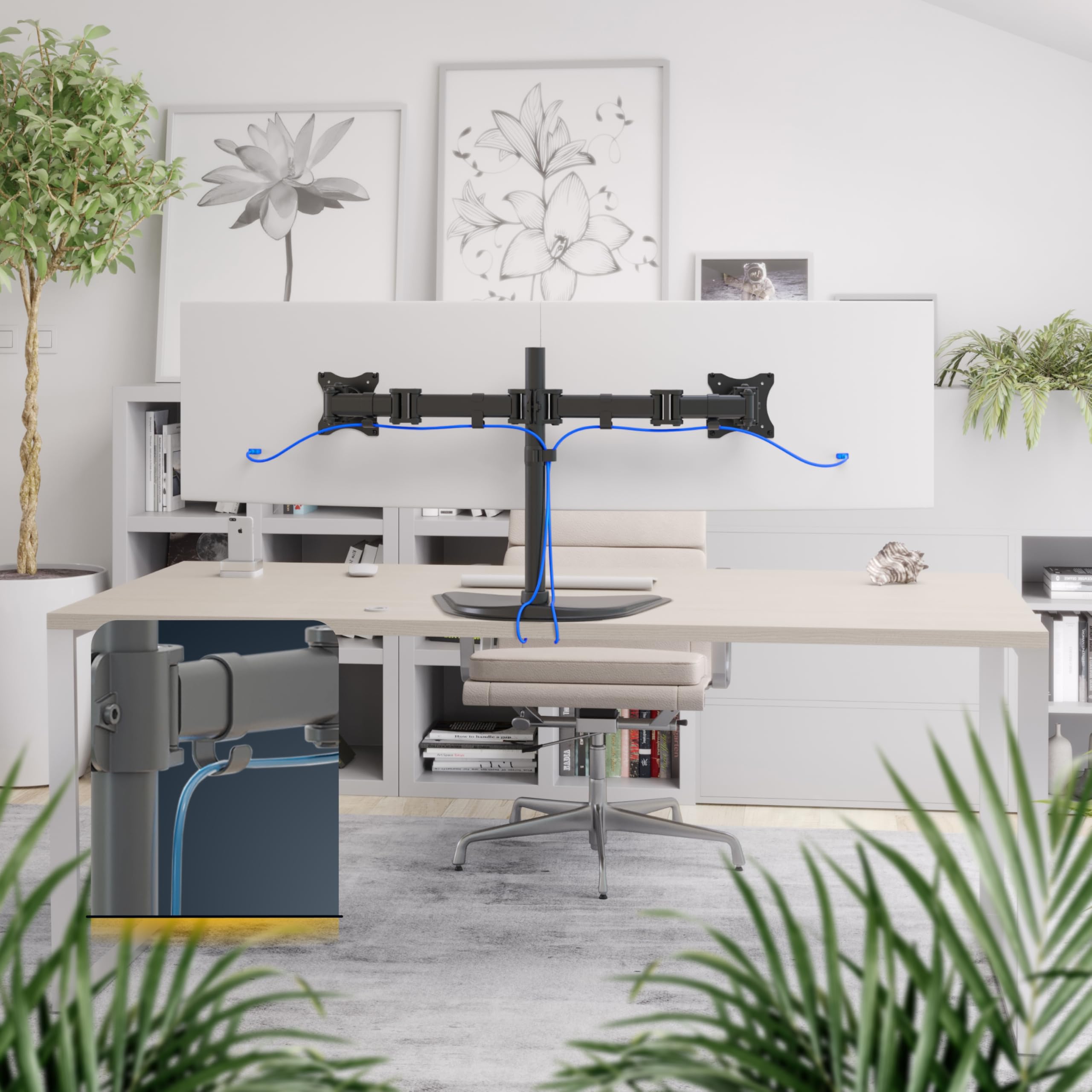 RICOO TS5311 Dual Support Écran PC 2 Écrans 13 17 19 22 24 27 Pouces Orientable Inclinable Rotatif Universel Fixation Bureau Pince de Table VESA 75x75 100x100