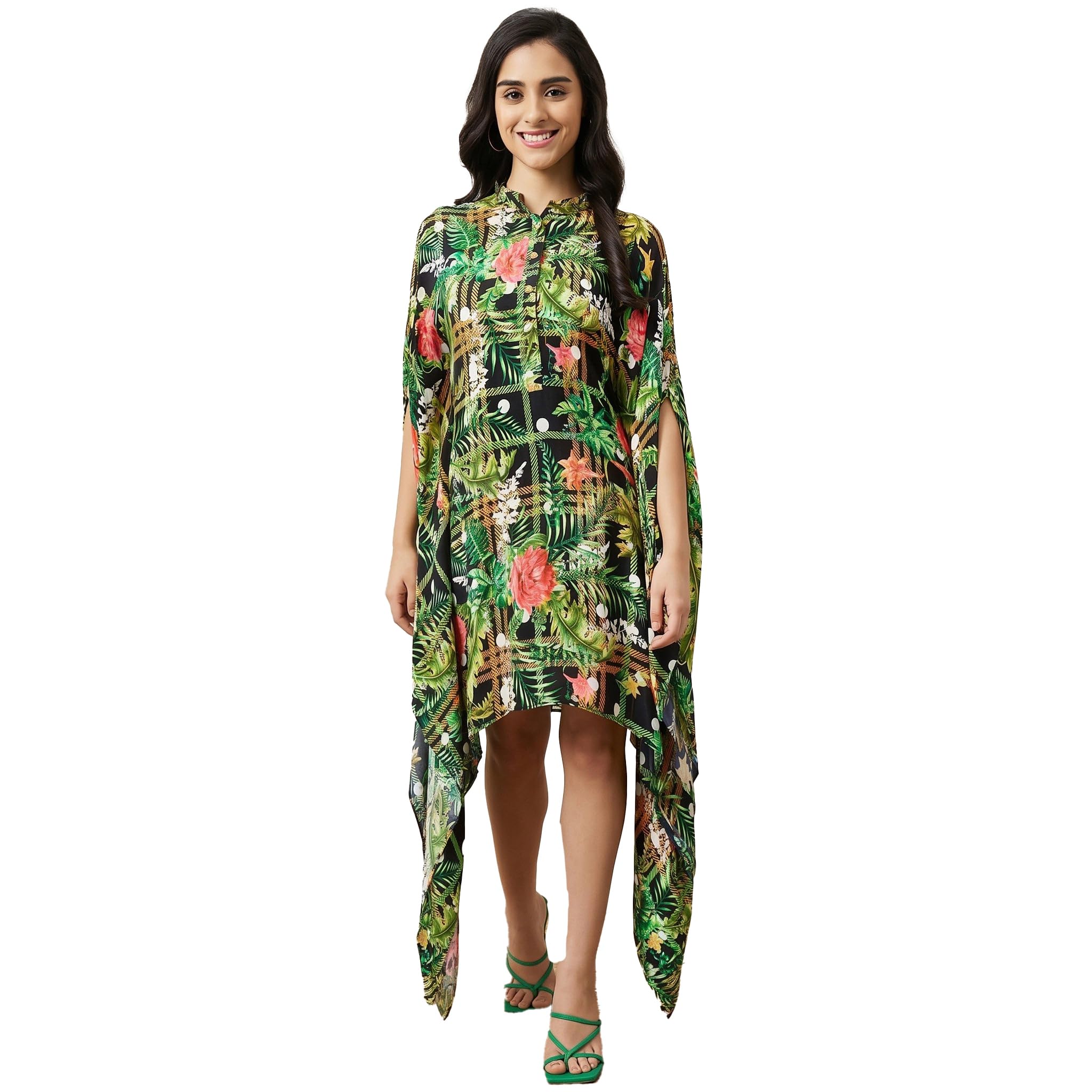 first resort Black and Green Jungle Print Tunic in Viscose Crepe for Women by Ramola Bachchan-picture-34
