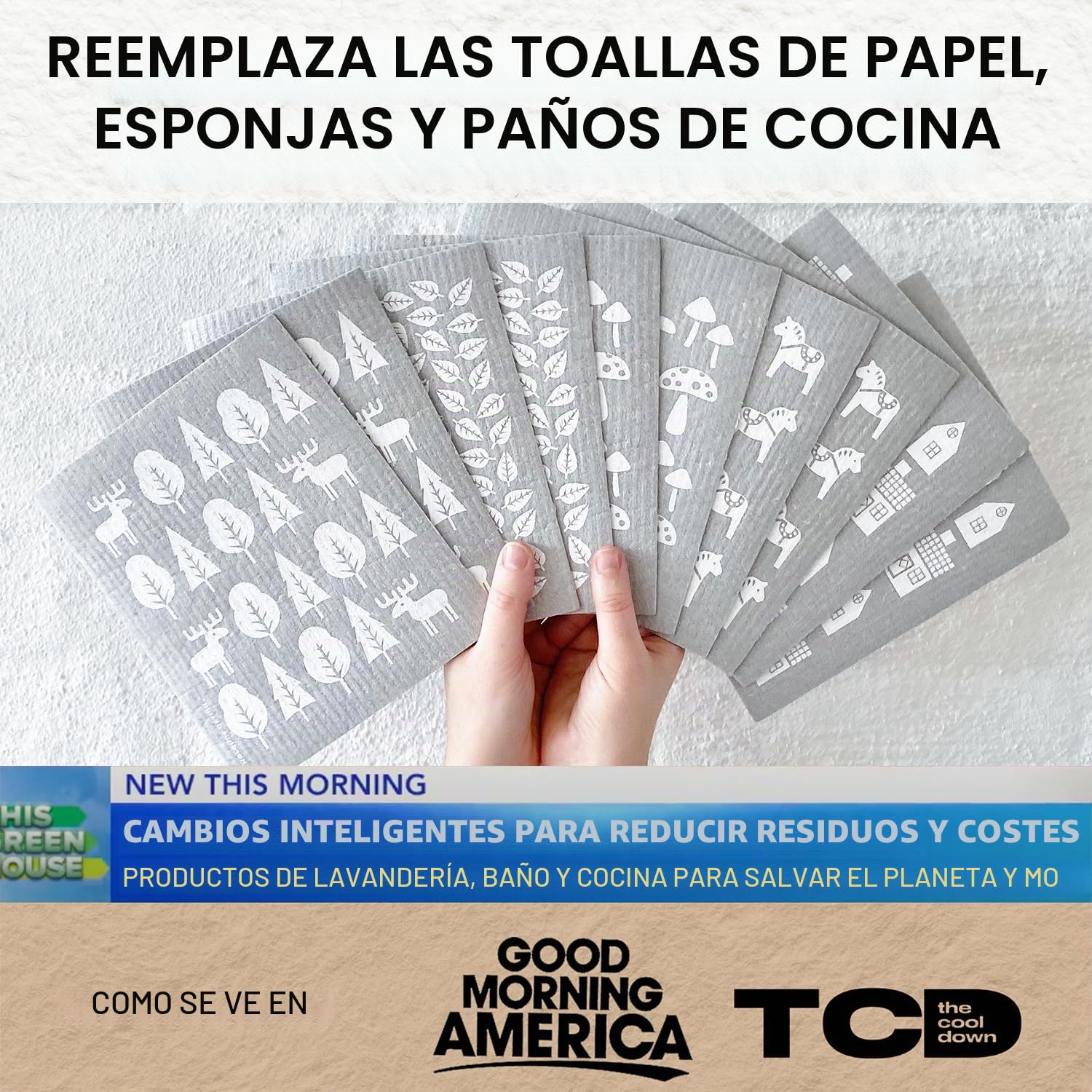 Nordhus Design Paños de cocina suecos, 10 unidades, gris, fabricados en Suecia, reutilizables, lavables, algodón de celulosa, reemplazan servilletas, toallitas, esponjas y trapos para platos
