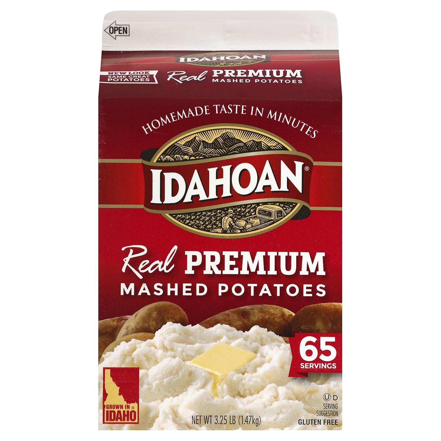 Idahoan Real Premium Instant Mashed Potatoes - Gluten-Free 100% Real Idaho Potatoes, 65 Servings Bulk 3.25lb Carton