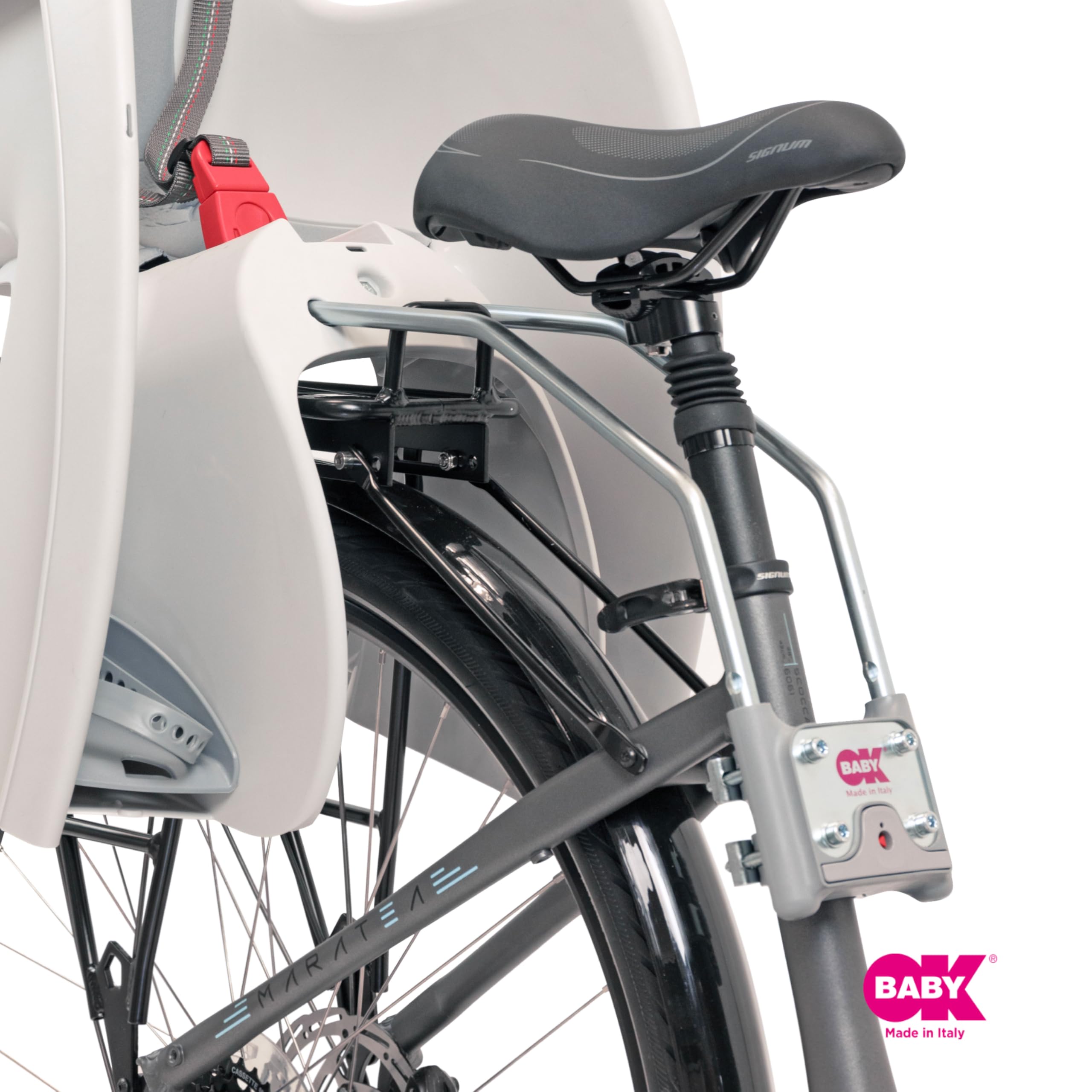 OKBABY Baby Shield - Seggiolino da Bicicletta Posteriore per Bambini, Portata Massima: 22 kg, Per telai con diametro compreso tra 28 mm e 40 mm, Argento