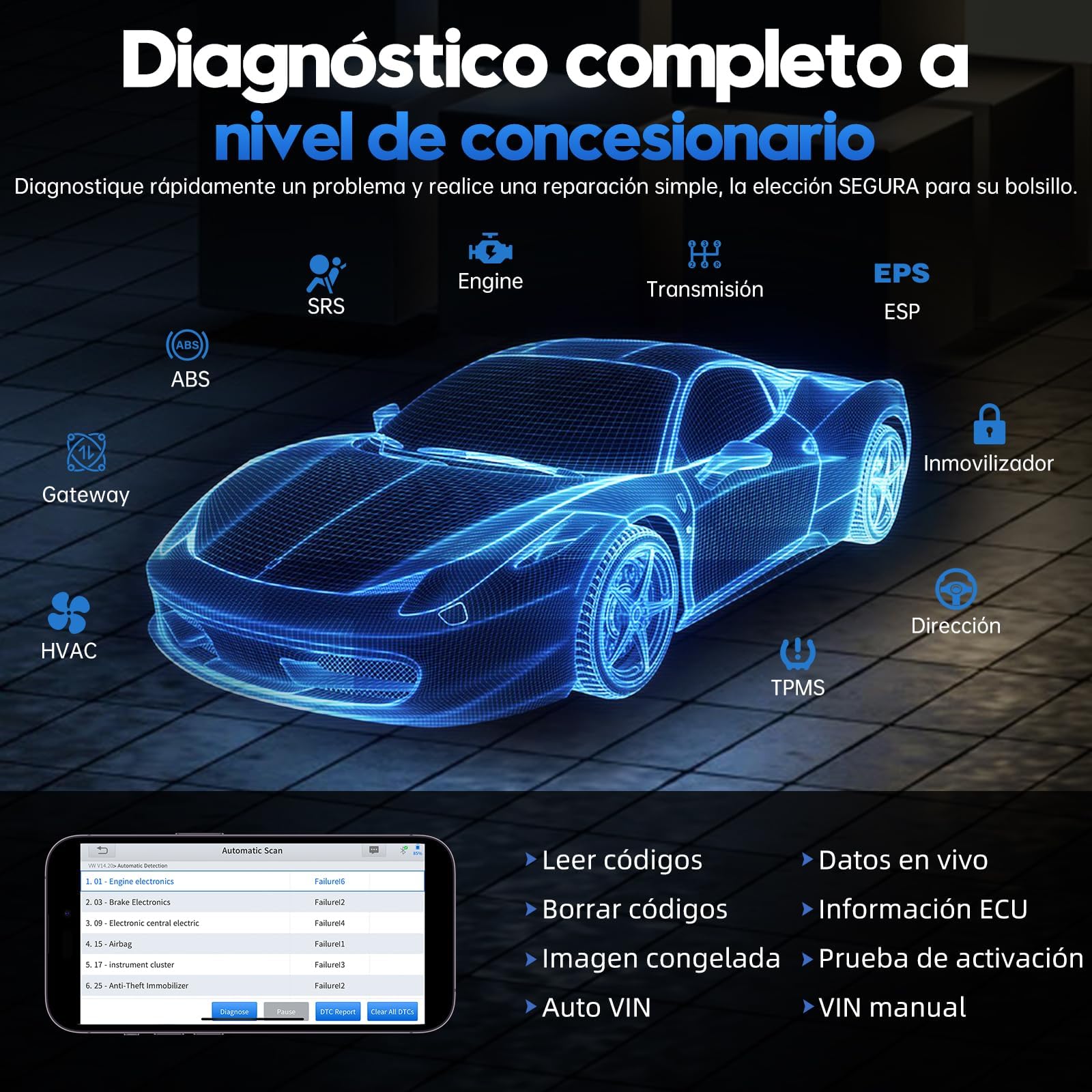 XTOOL Anyscan A30M OBD2 Diagnosis Español, diagnosis coche multimarca, 26 Servicios, Prueba Activa, Todos los Sistemas Diagnosis, OBD Diagnosis para Android e iOS, FCA/CANFD, Actualizaciones Gratuitas