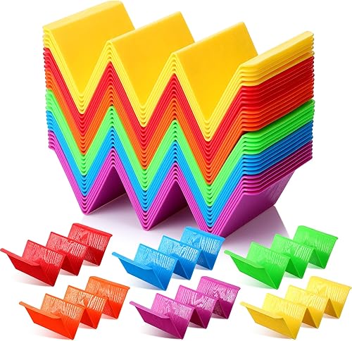 Paquete de 48 soportes coloridos para tacos, platos grandes de plástico para 2 o 3 tacos en cada estante para tortillas, soporte duro de tortilla