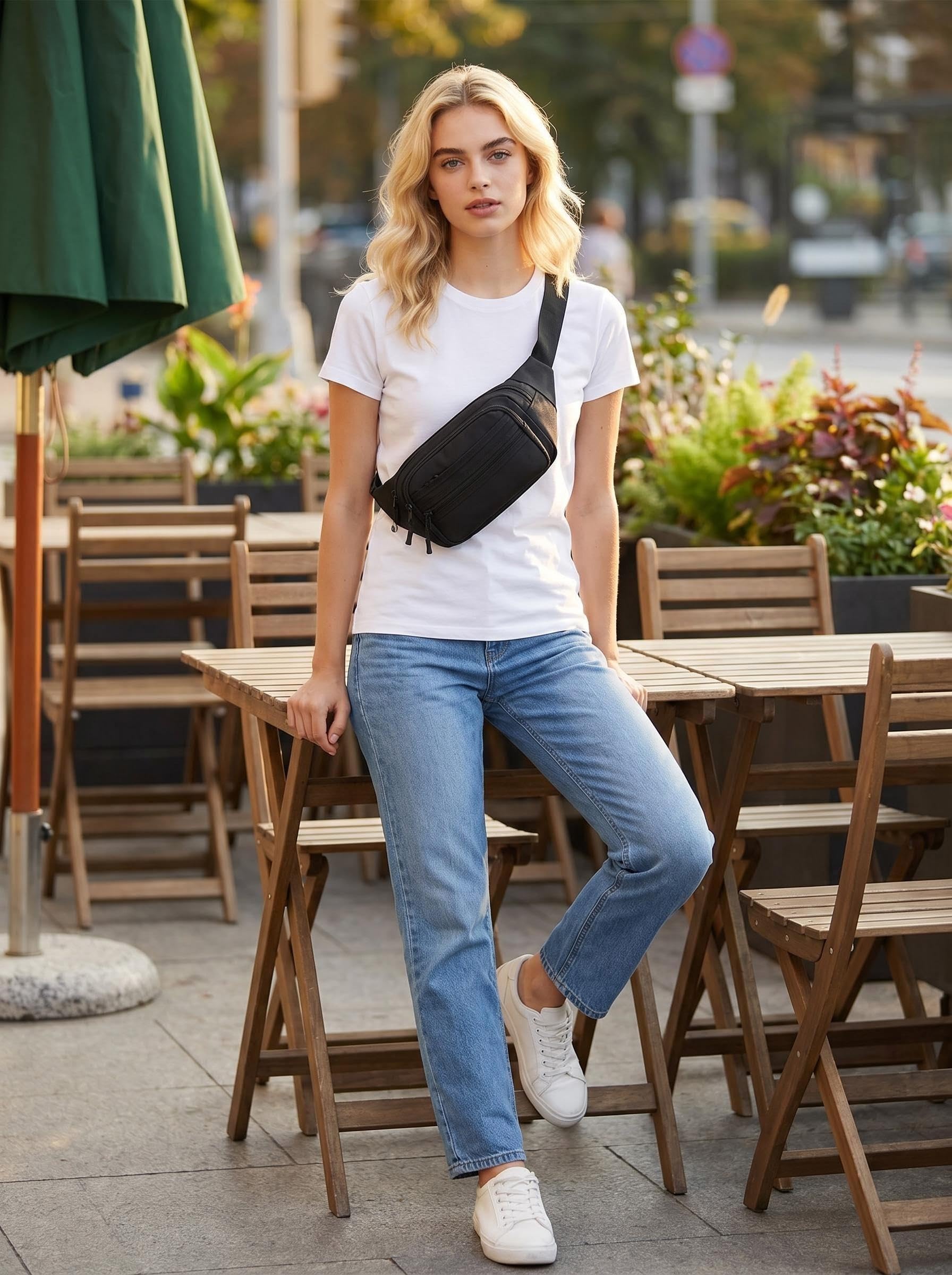 Sac Banane Taille Homme Femme Ville Sacs Banane Unisexe avec Ceinture allongée de 30 cm et Poches à 6 Fermetures à glissière Ceinture réglable pour la randonnée d'entraînement en Plein air