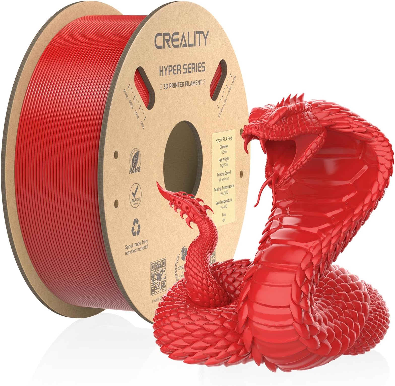 CrealityOfficial 3D Printer Filament, Hyper PLA High Speed Filament, 1.75mm 3D Printing Filament for High-Speed Printing, Dimensional Accuracy +/-0.02mm, 1kg/Spool - Red