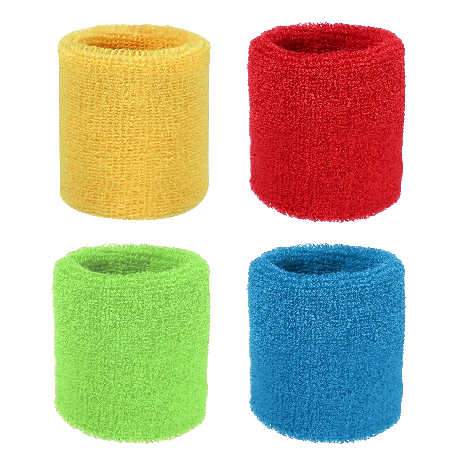 YELARXI Wristbands Sweatbands, Wrist Bands for Sweat Sports Wristbands 3x3 in & 4 Pack & Scarlet/Yellow/Light Green/Blue-Fitting for (Tennis/Basketball/Football/Men & Women)