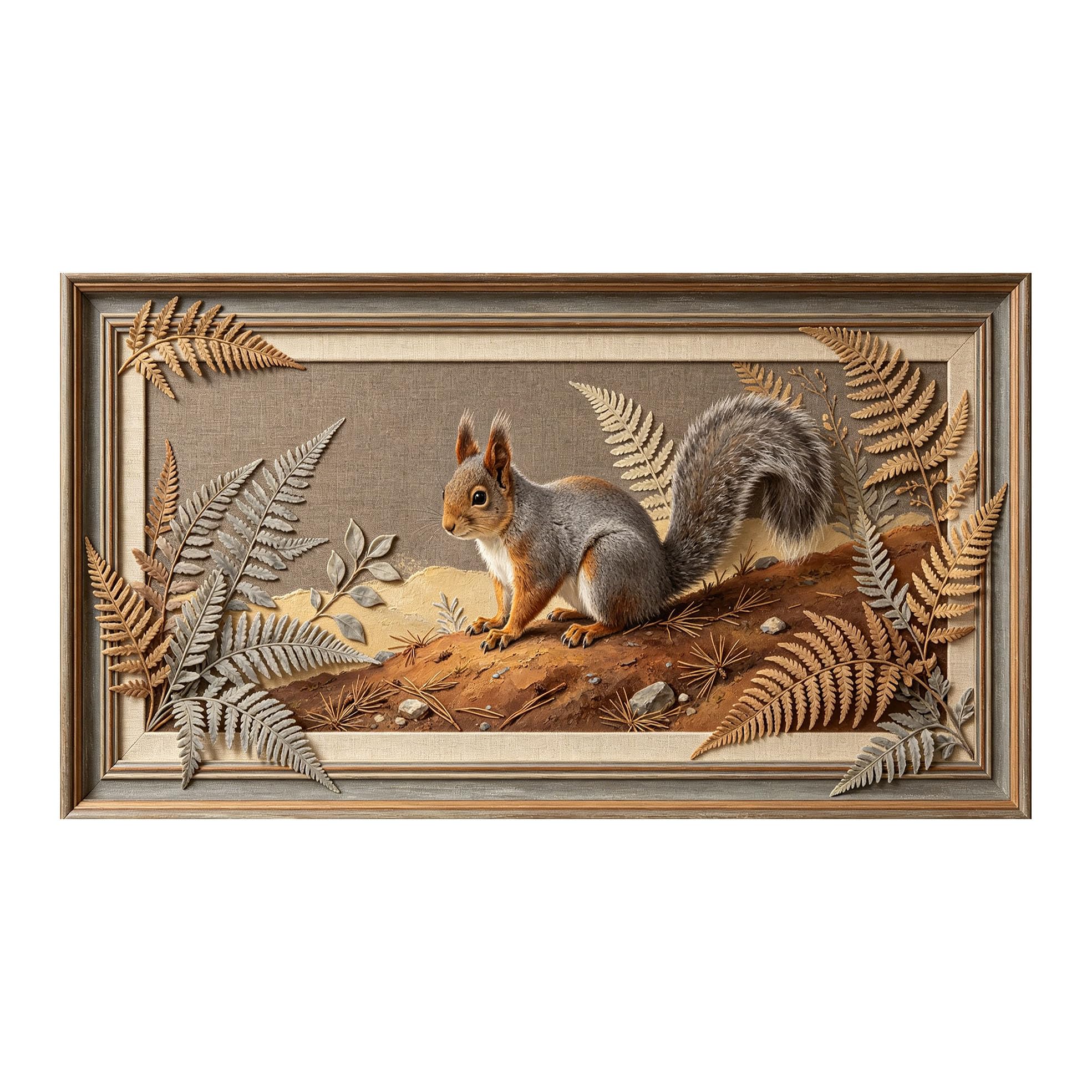 Yzpallescene 3D 3D Framed Wall Art 50cm×90cm Woodland Squirrel Botanical Relief Effect Large Size SelfAdhesive Removable Wall Decor Prints Artwork for Living Room Bedroom Office