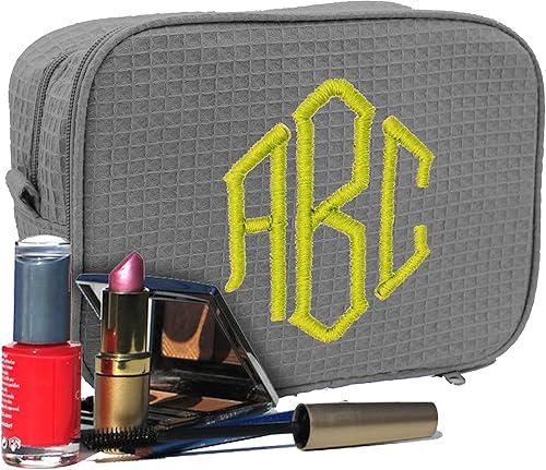 Miniatura 4 de Bolsa de maquillaje personalizada - Estuche de maquillaje de dama de honor - Monograma y bordado, Gris