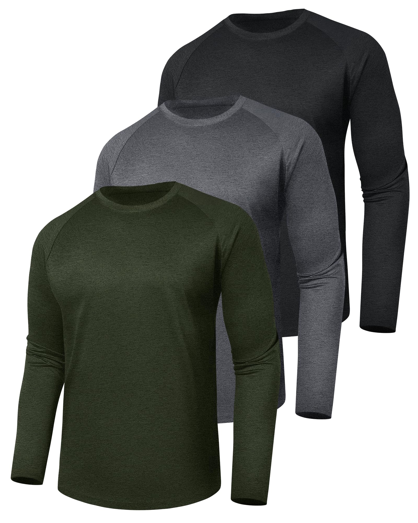 3 Pack Long Sleeve Shirts for Men - Quick Dry Moisture Wicking UV Sun Protection T-Shirts for Fishing Workout Athletic Gym