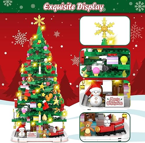 Miniatura 5 de Calendario de Adviento 2024, juego de juguetes de construcción de árbol de Navidad con luz LED, calendario de cuenta regresiva de Navidad de 1066